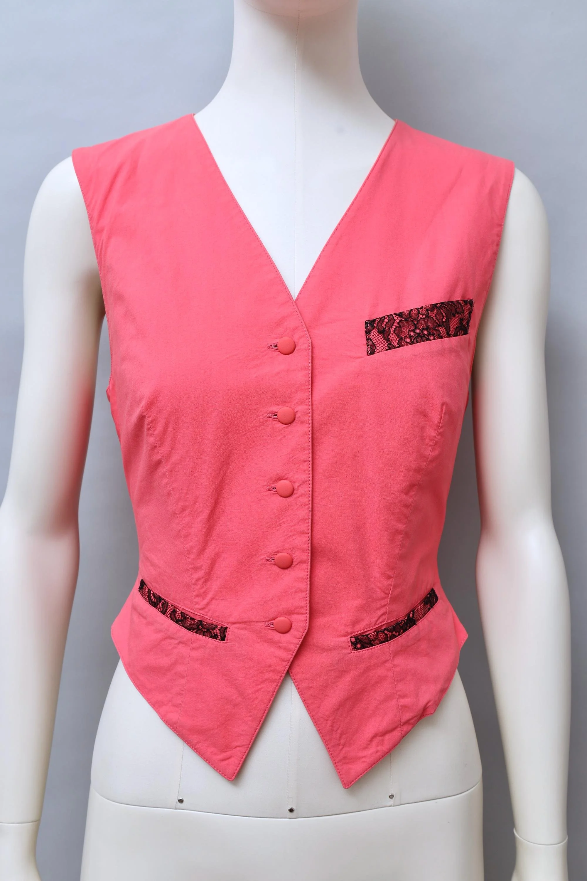S/S 1989 Chantal Thomass pink cotton and black lace vest
