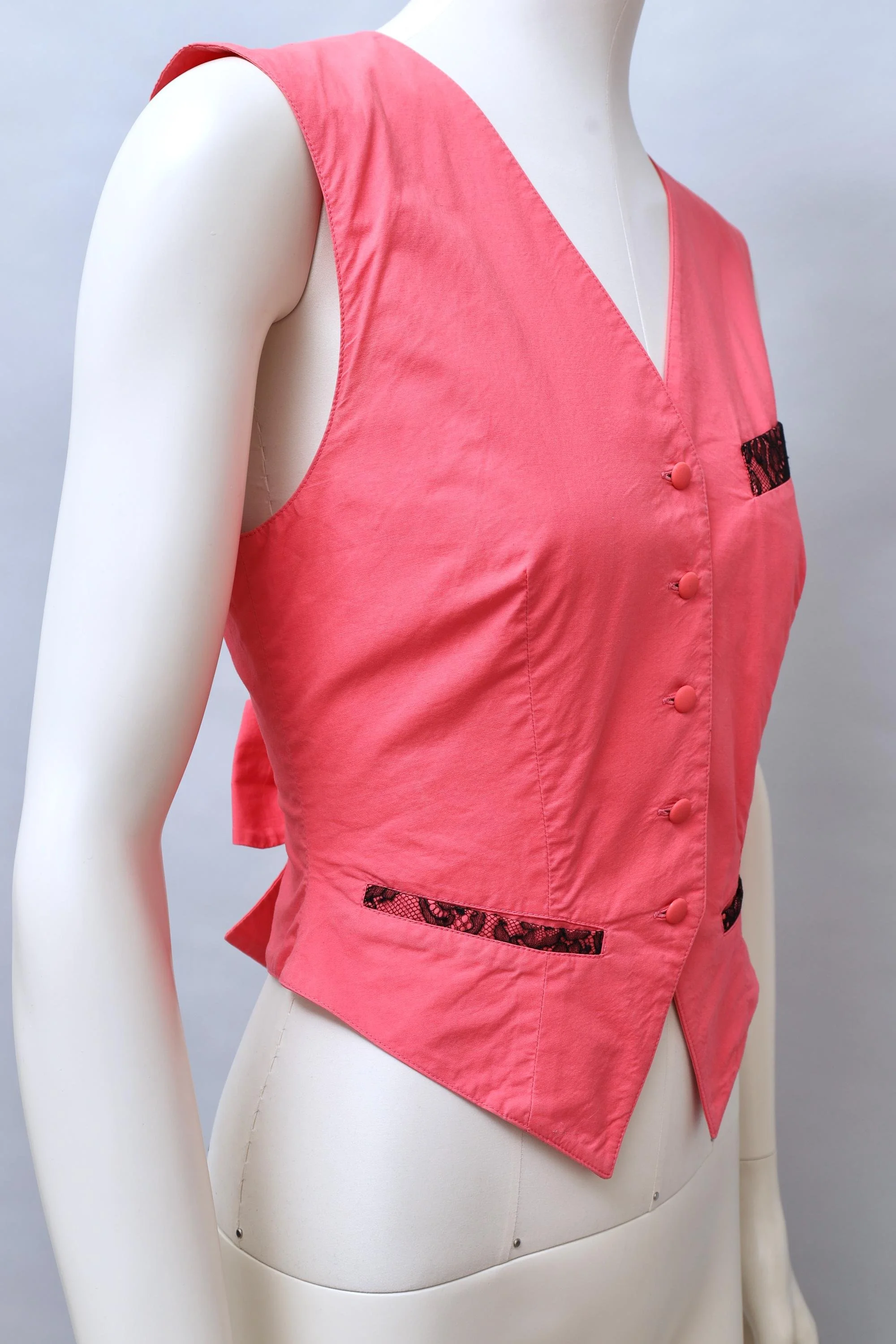 S/S 1989 Chantal Thomass pink cotton and black lace vest