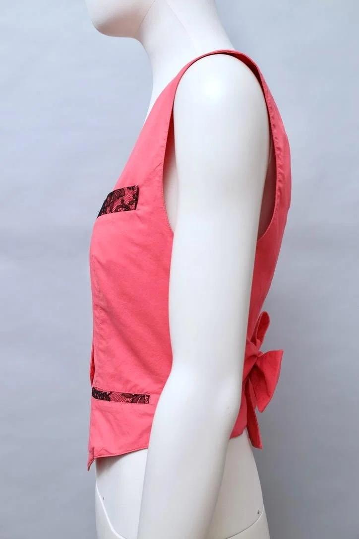 S/S 1989 Chantal Thomass pink cotton and black lace vest