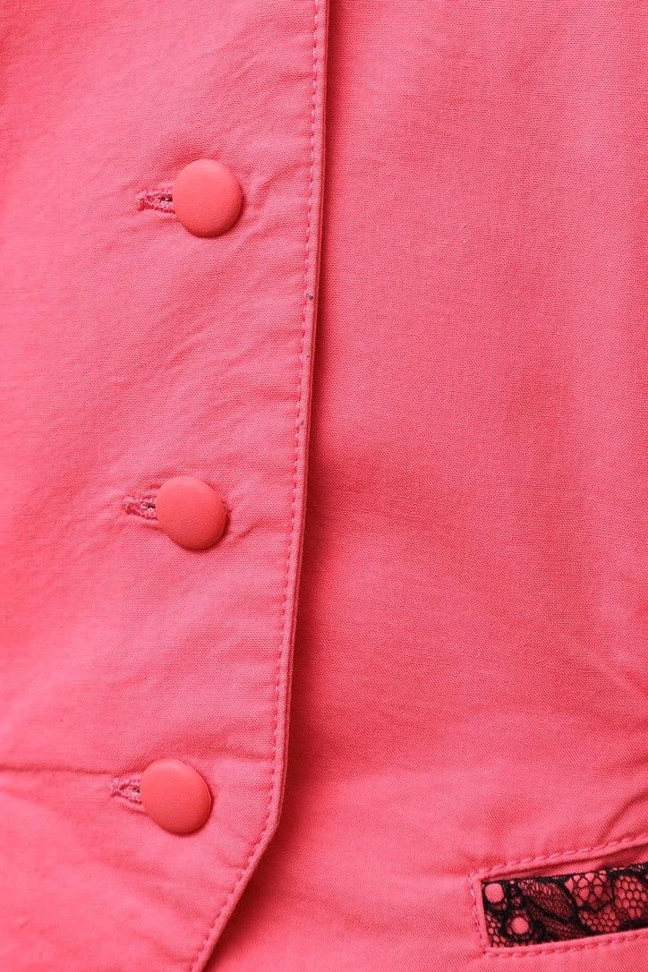 S/S 1989 Chantal Thomass pink cotton and black lace vest buttons