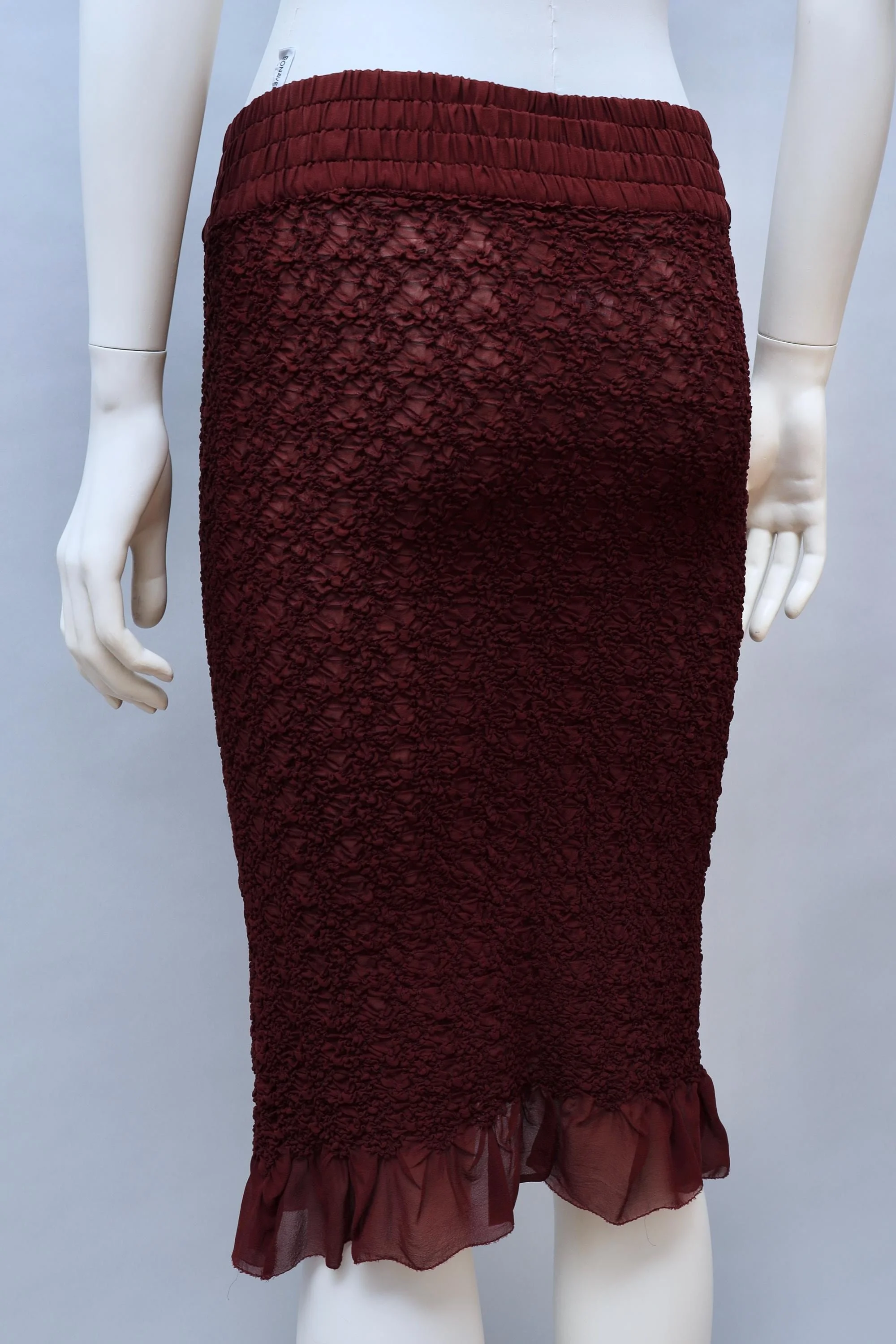 1990s Jean Paul Gaultier burgundy boxing smocked pencil skirt