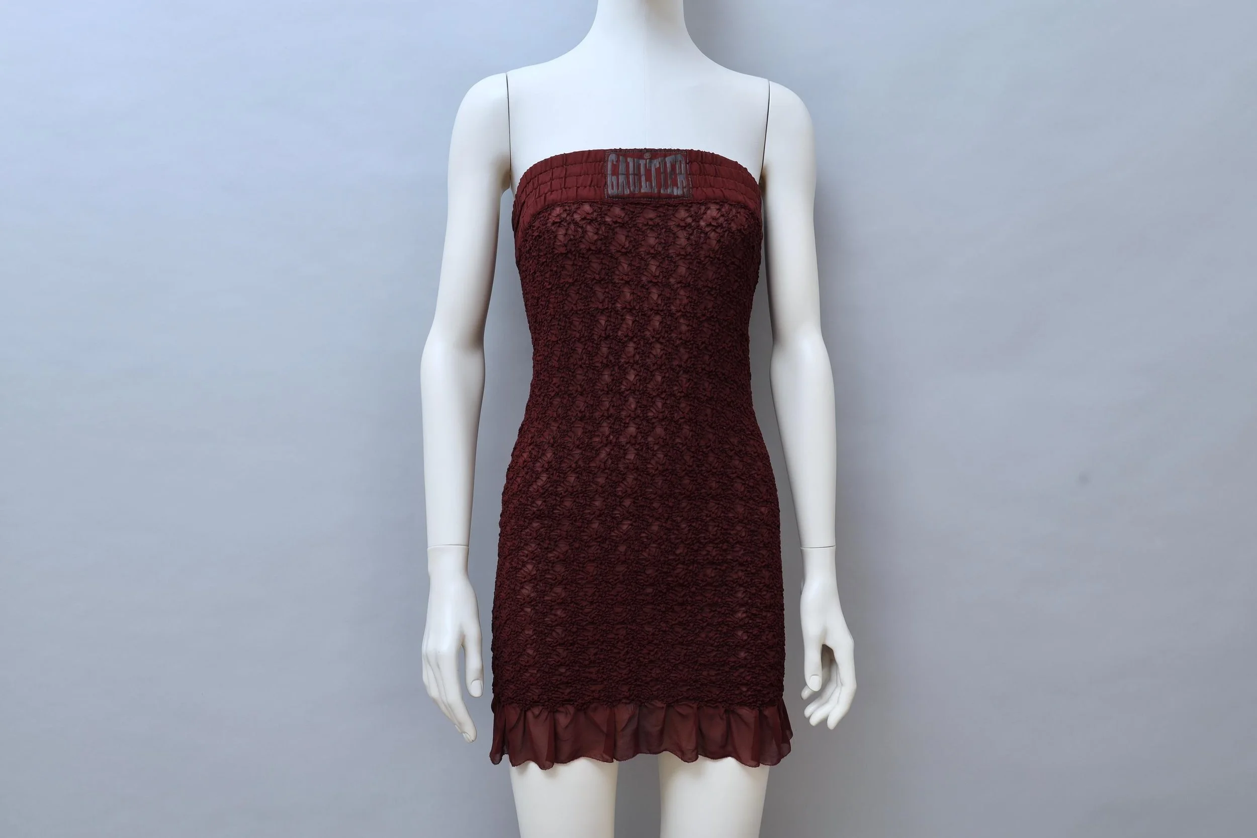 1990s Jean Paul Gaultier burgundy boxing smocked dress