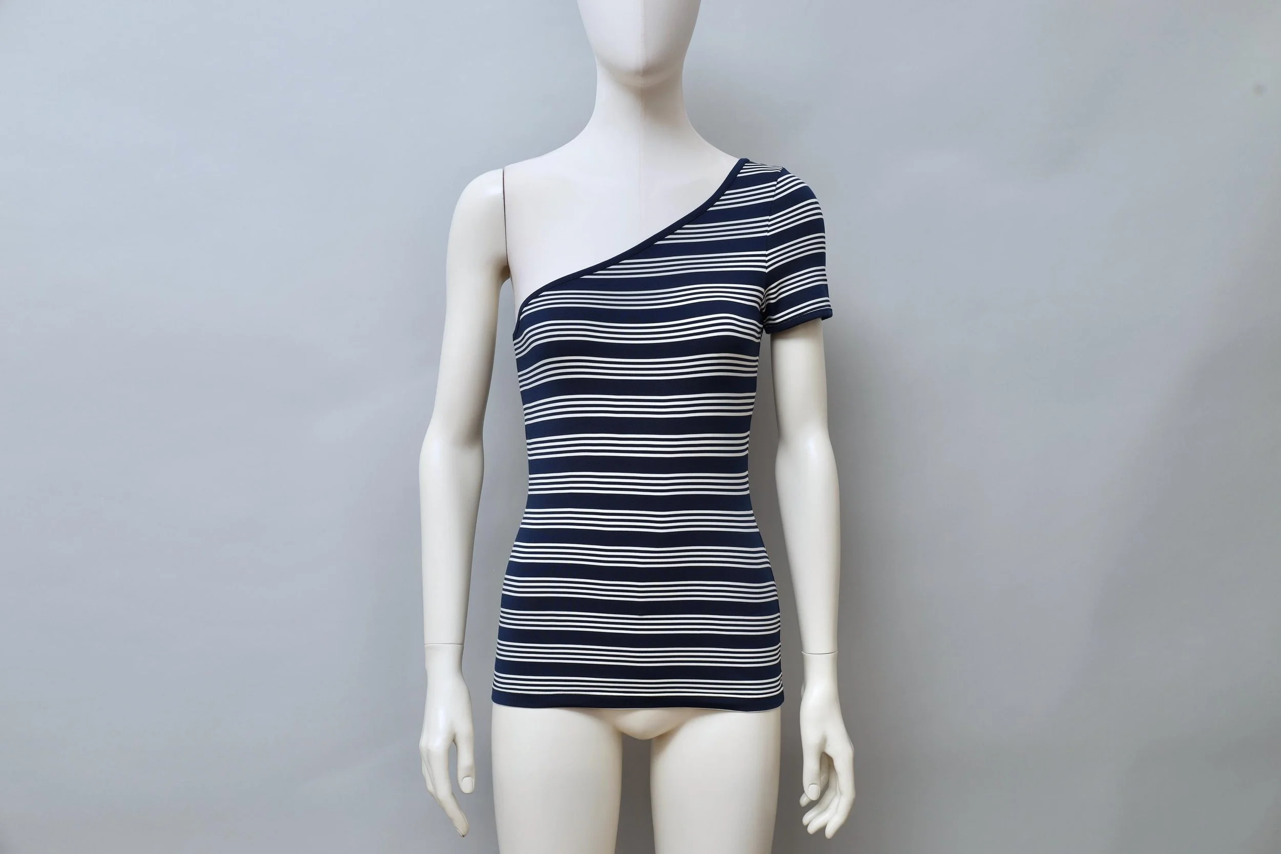 1990s George Rech navy striped asymmetrical one sleeve top