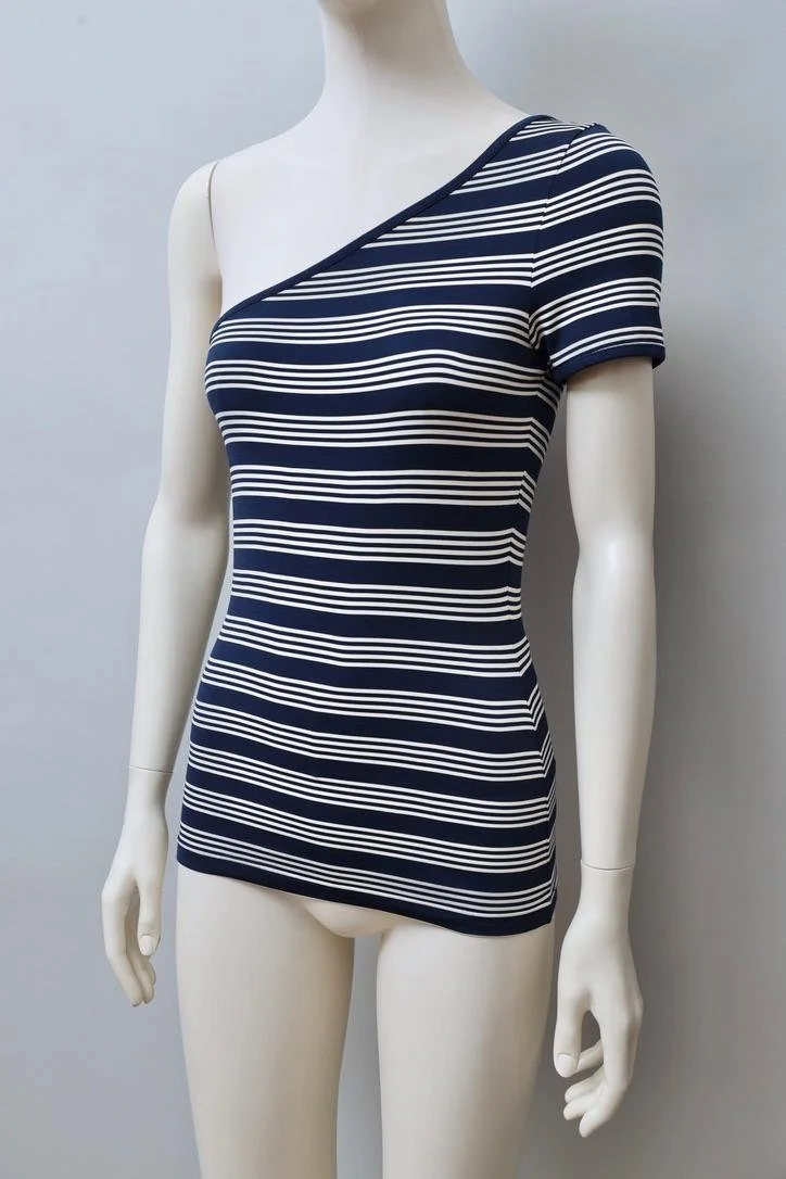 1990s George Rech navy striped asymmetrical one sleeve top