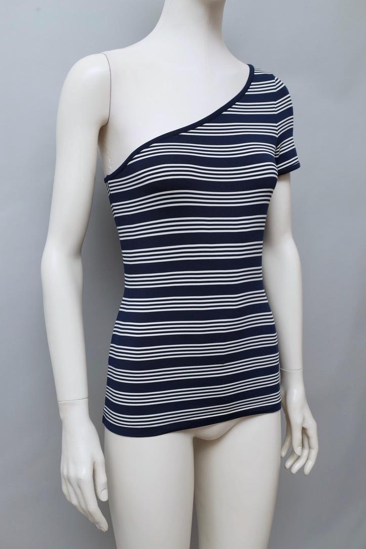 1990s George Rech navy striped asymmetrical one sleeve top