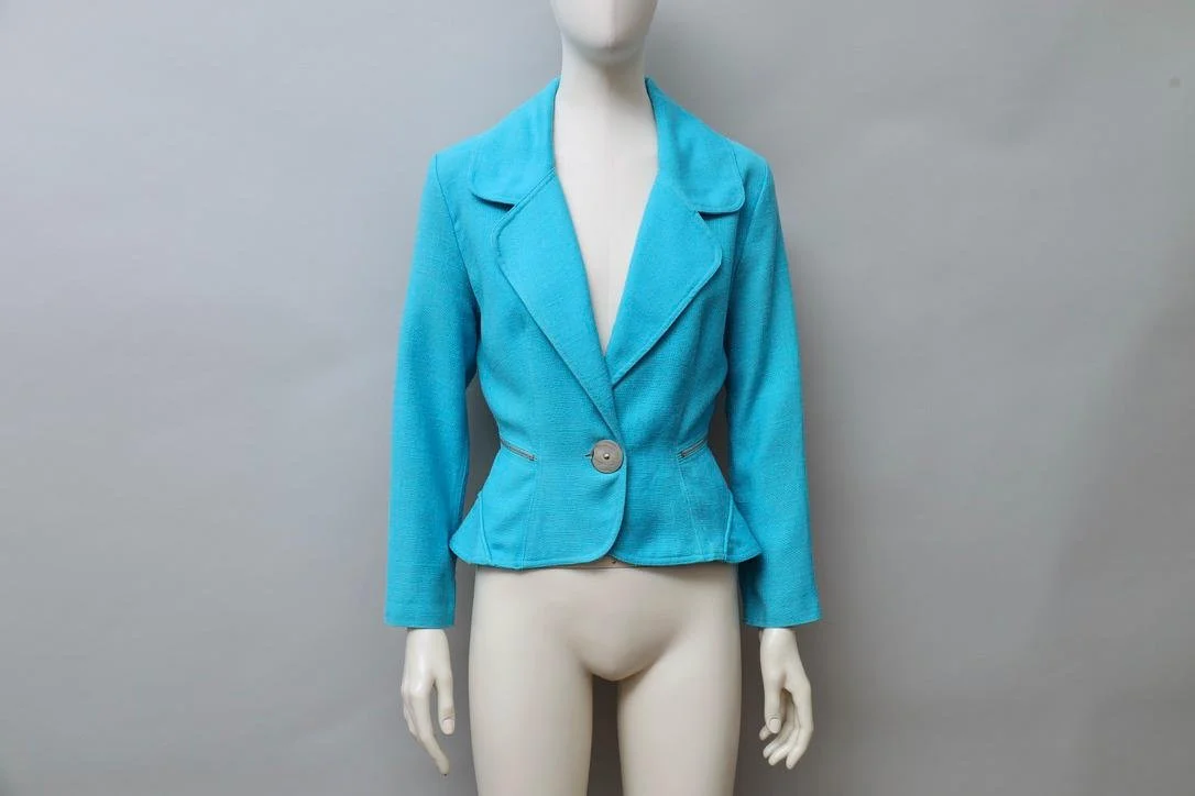 1980s Tramway Paris turquoise cut-out blazer with side zipper