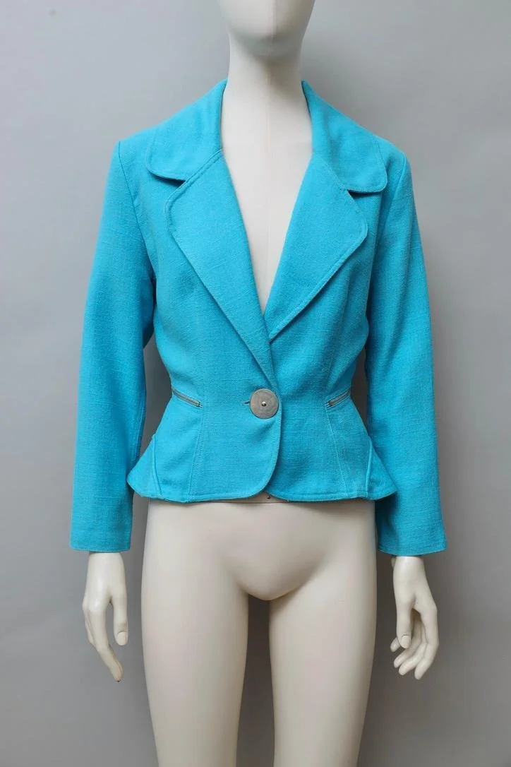 1980s Tramway Paris turquoise cut-out blazer with side zipper