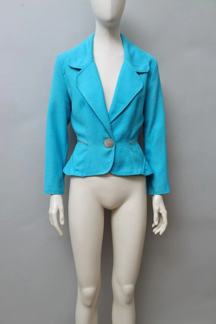 1980s Tramway Paris turquoise cut-out blazer with side zipper