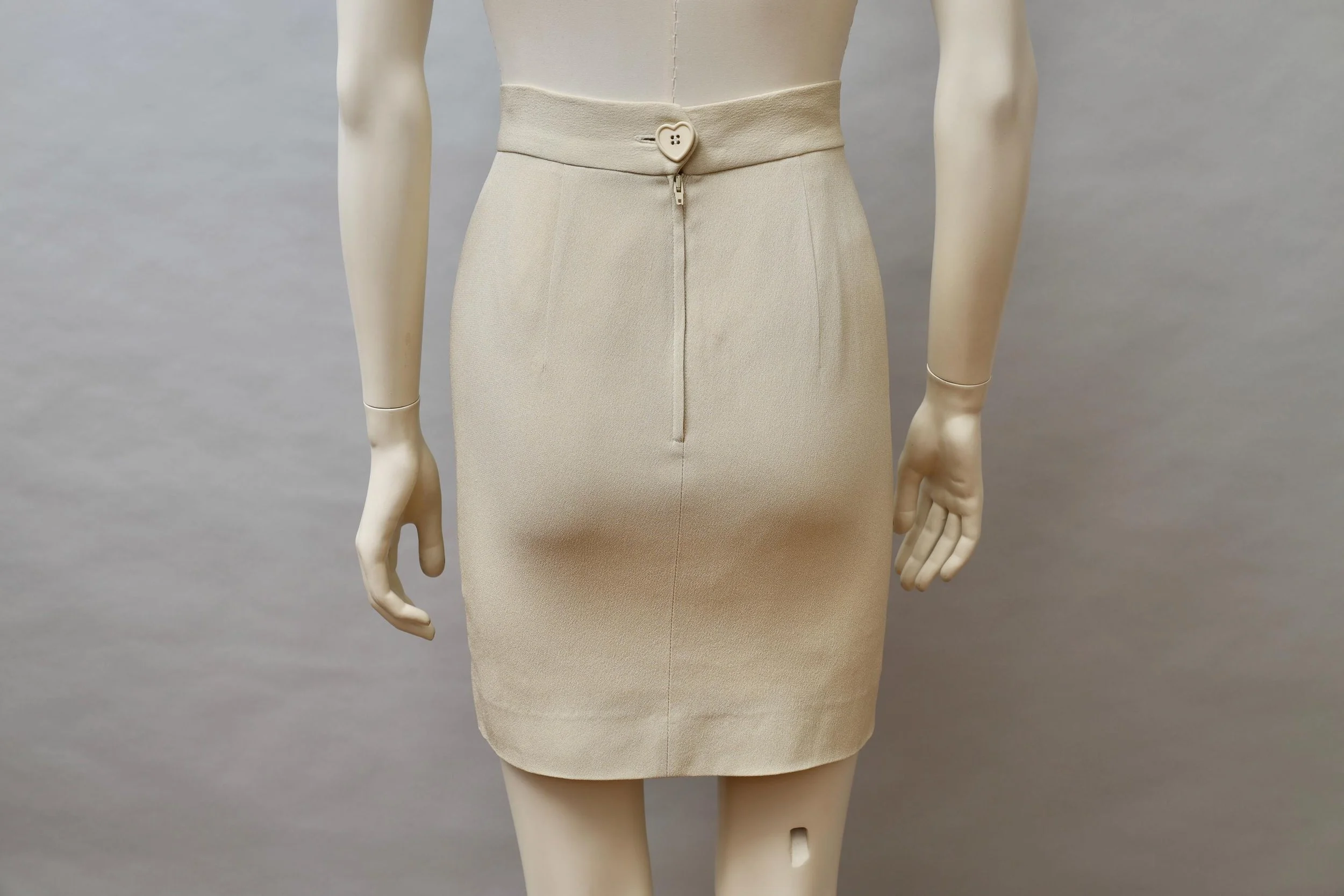 2000s Moschino Cheap and Chic beige heart button pencil skirt
