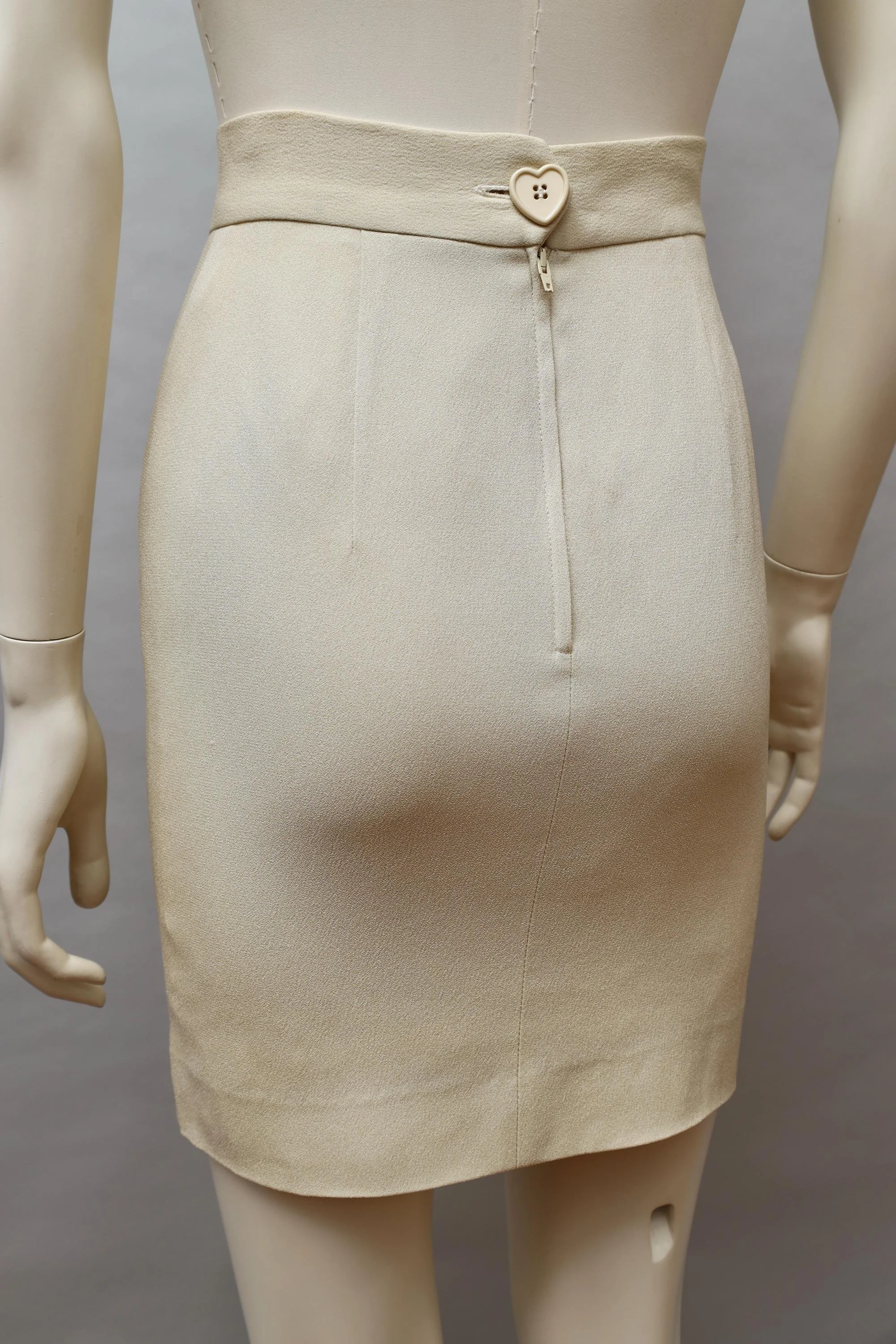 2000s Moschino Cheap and Chic beige heart button pencil skirt
