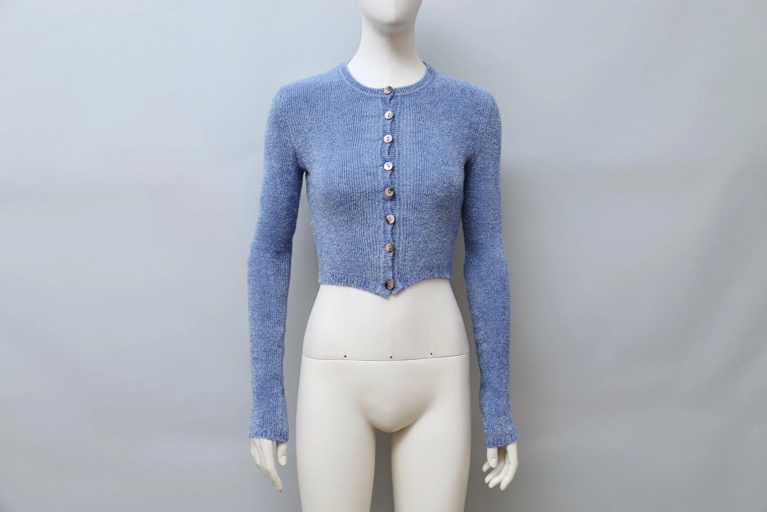 late 1980s / early 1990s Popy Moreni light blue glitter knit cardigan