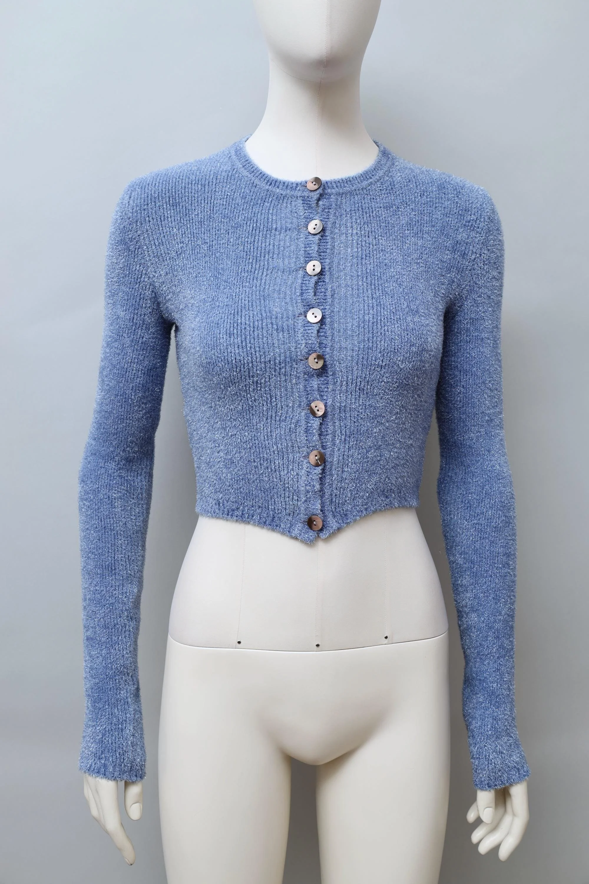 late 1980s / early 1990s Popy Moreni light blue glitter knit cardigan