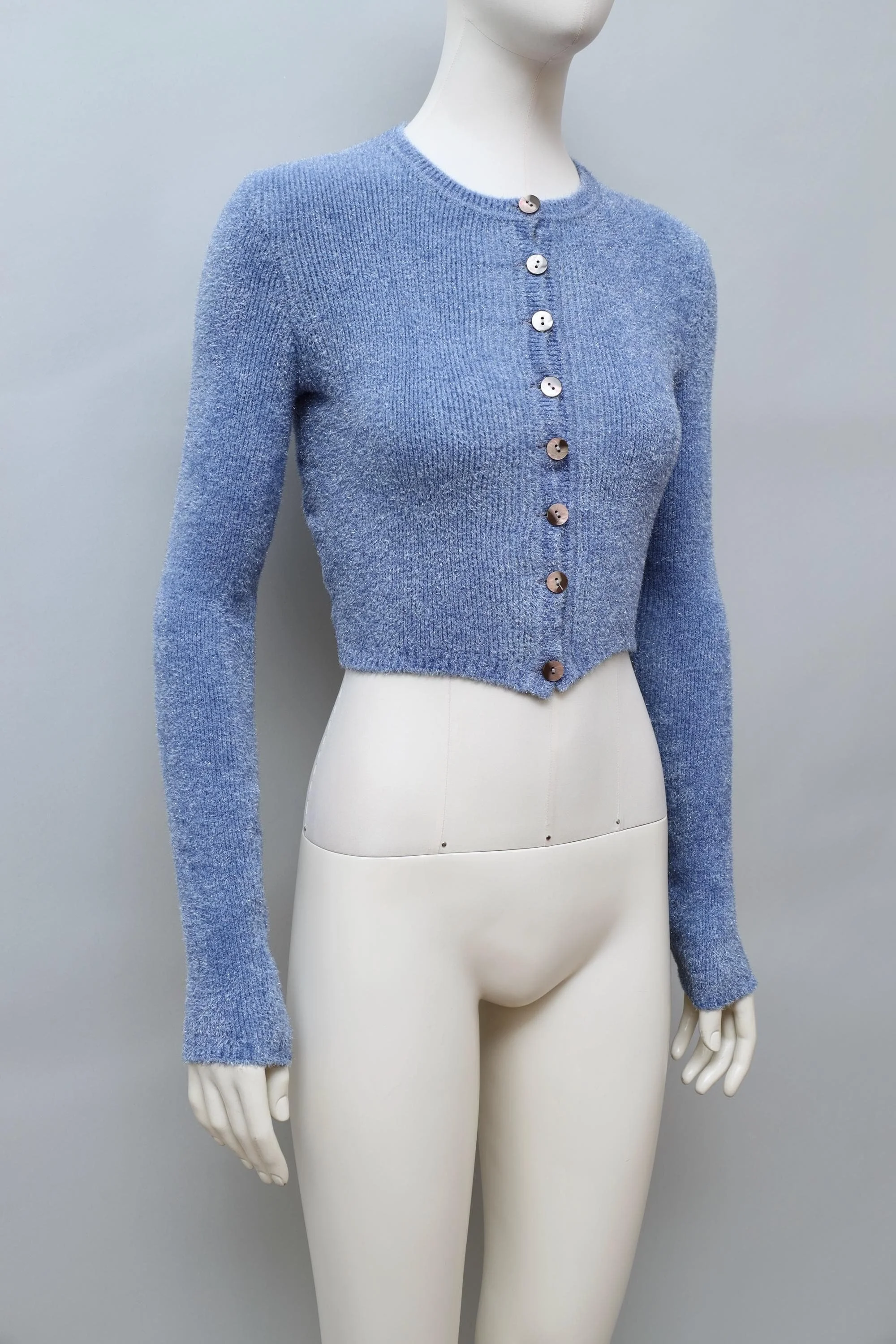 late 1980s / early 1990s Popy Moreni light blue glitter knit cardigan