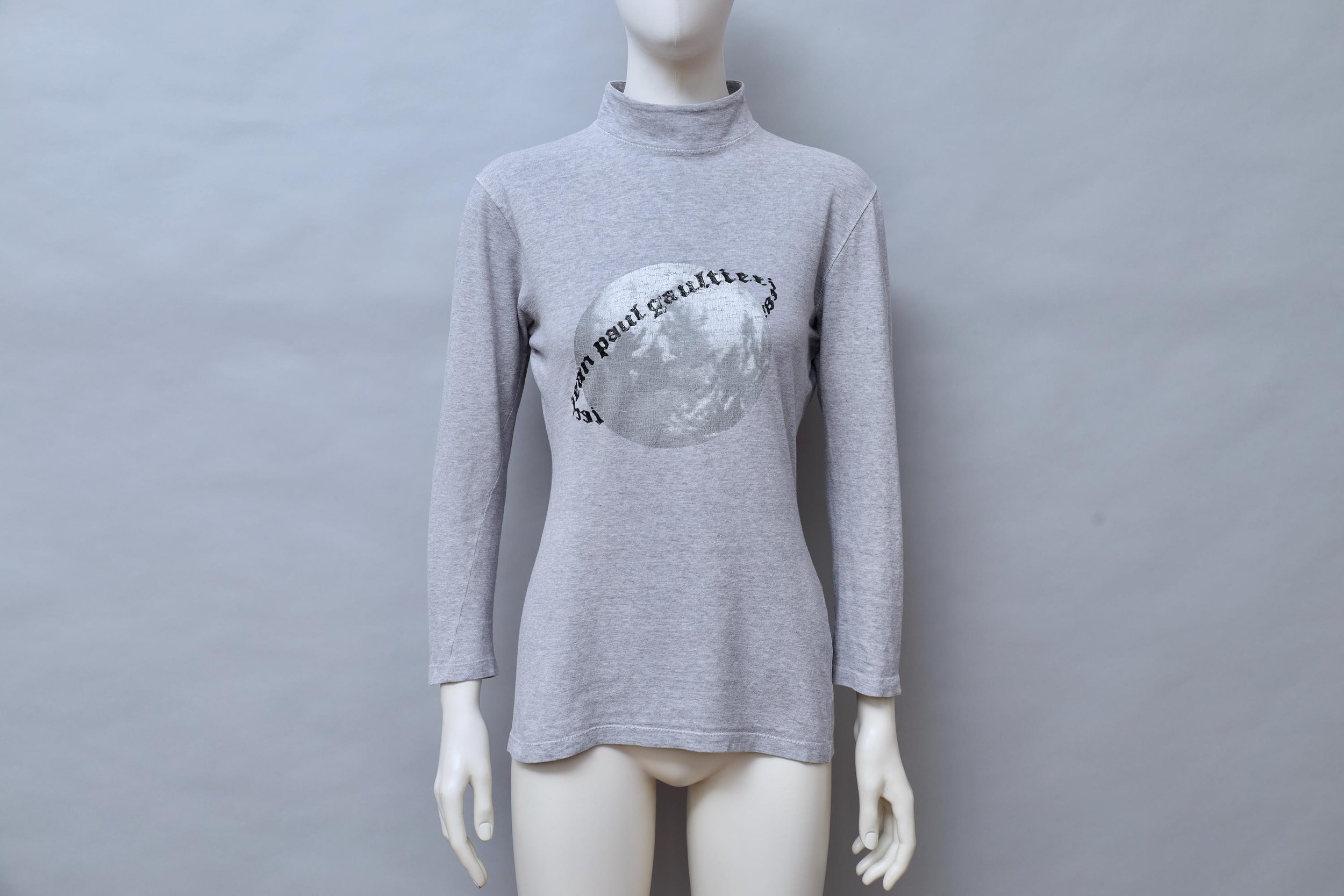 F/W 1987 Jean Paul Gaultier pour Equator gray planet logo print top
