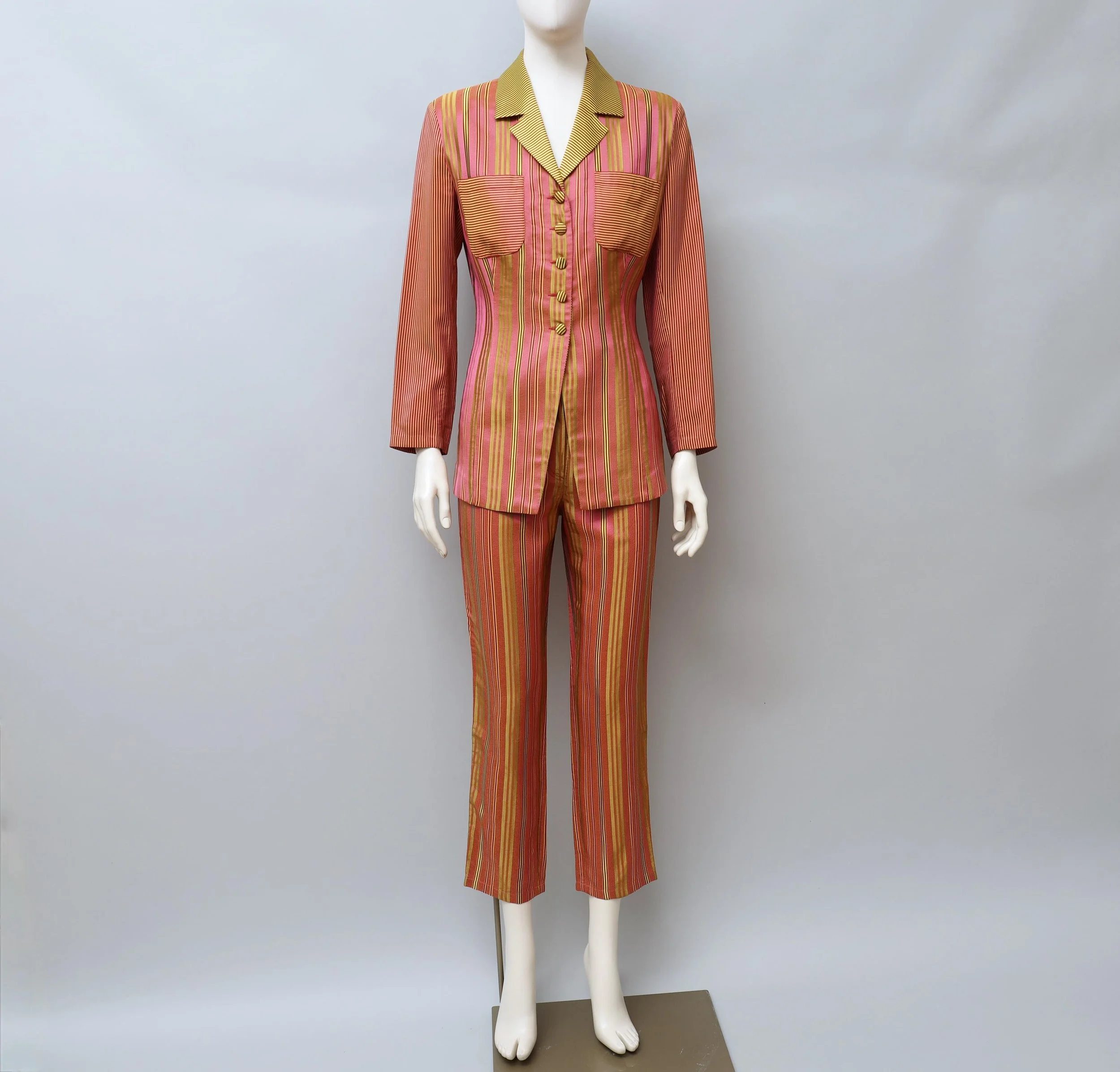 1990s Aquagirl by Fayçal Amor striped sateen suit