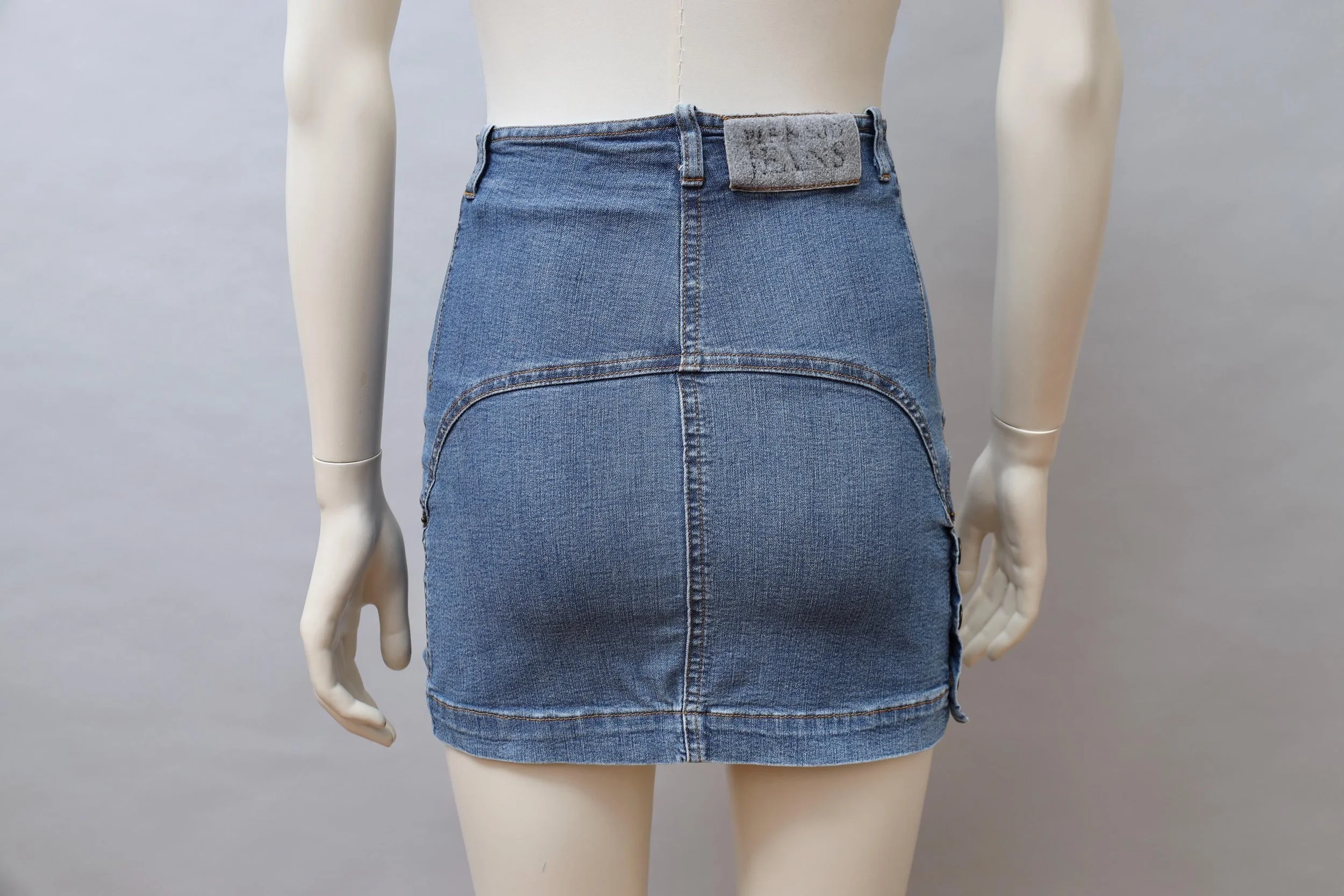 1990s Plein Sud blue stretch denim mini skirt