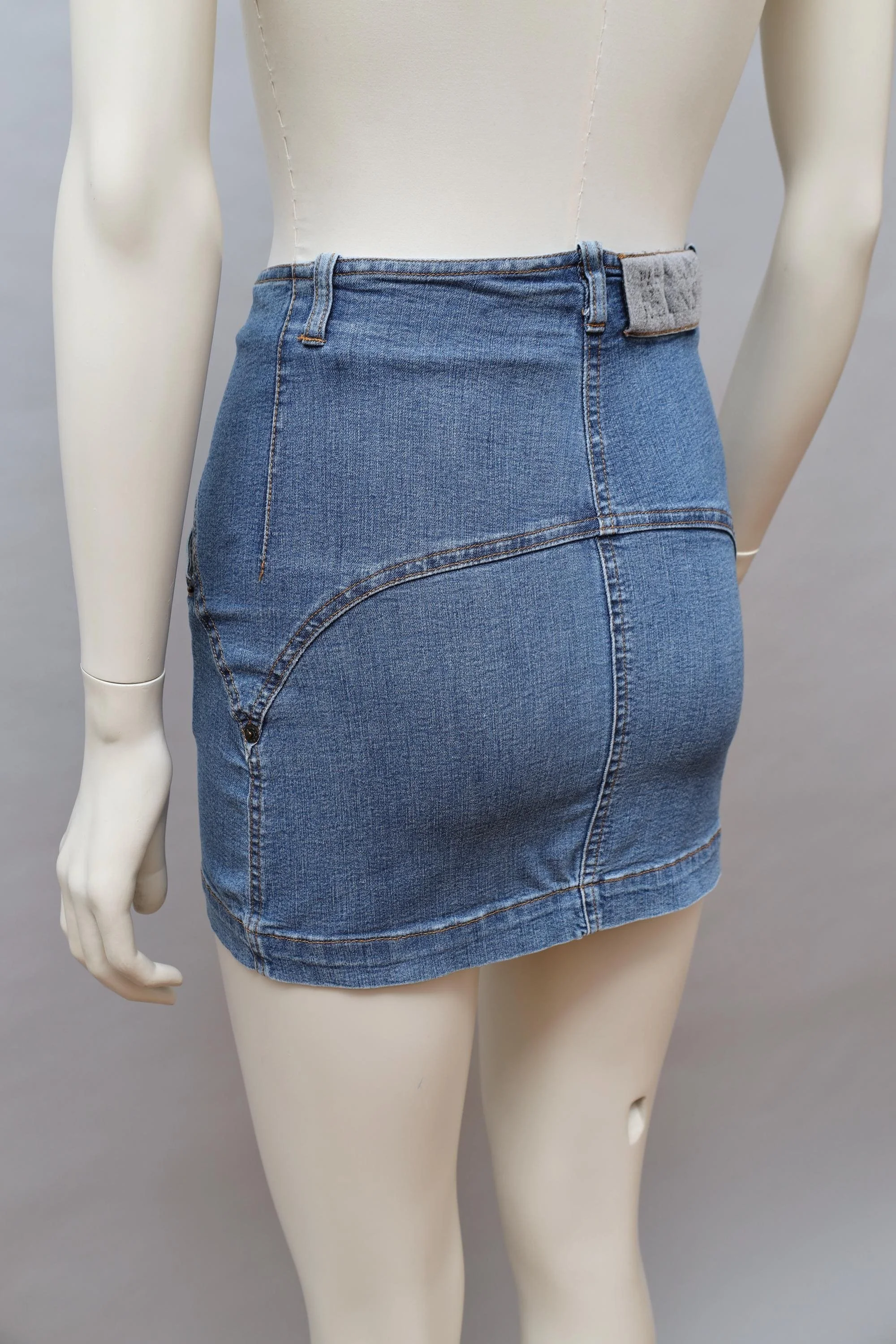 1990s Plein Sud blue stretch denim mini skirt