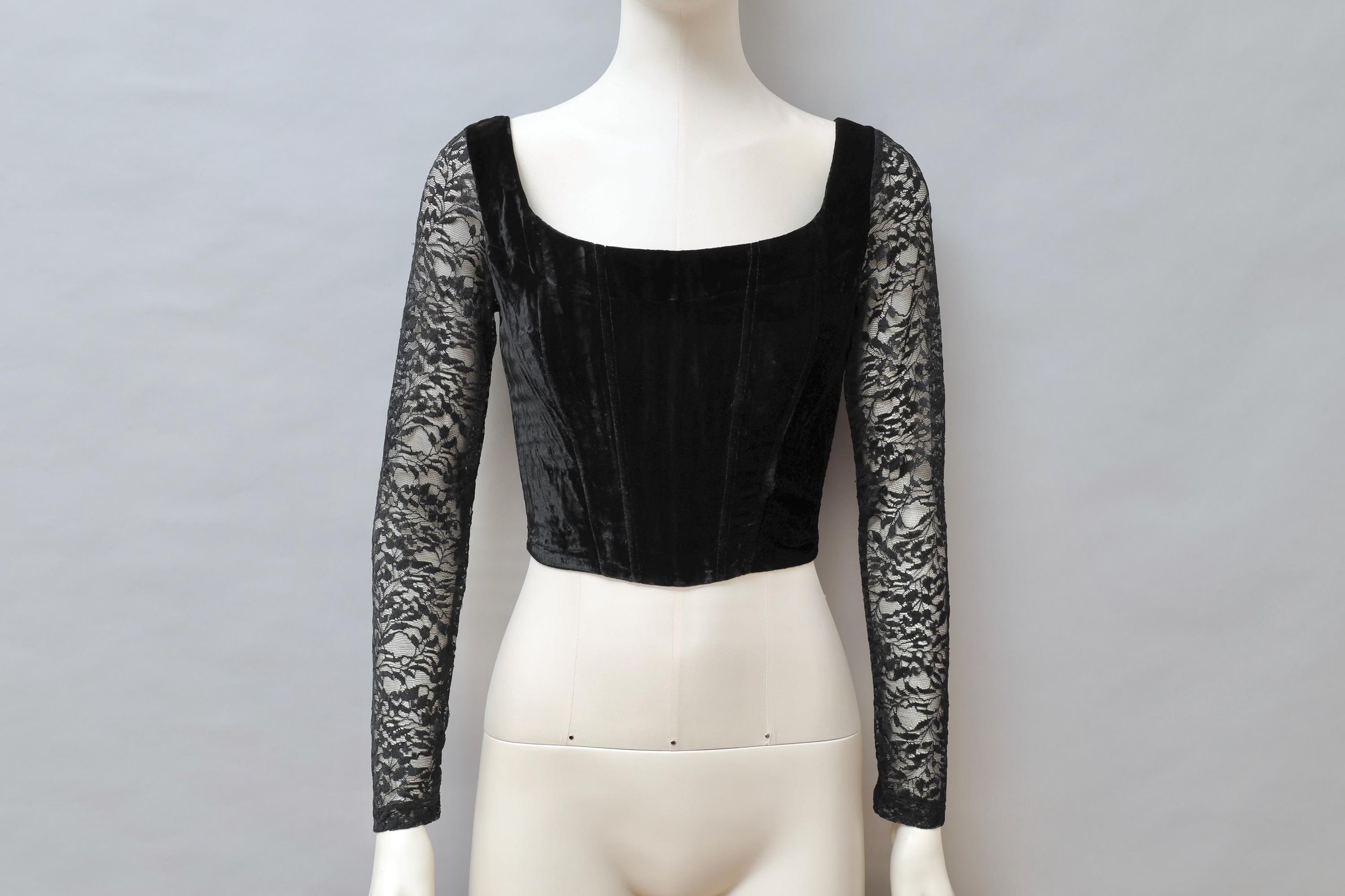 1990s Emmanuelle Khanh black velvet and lace corset top