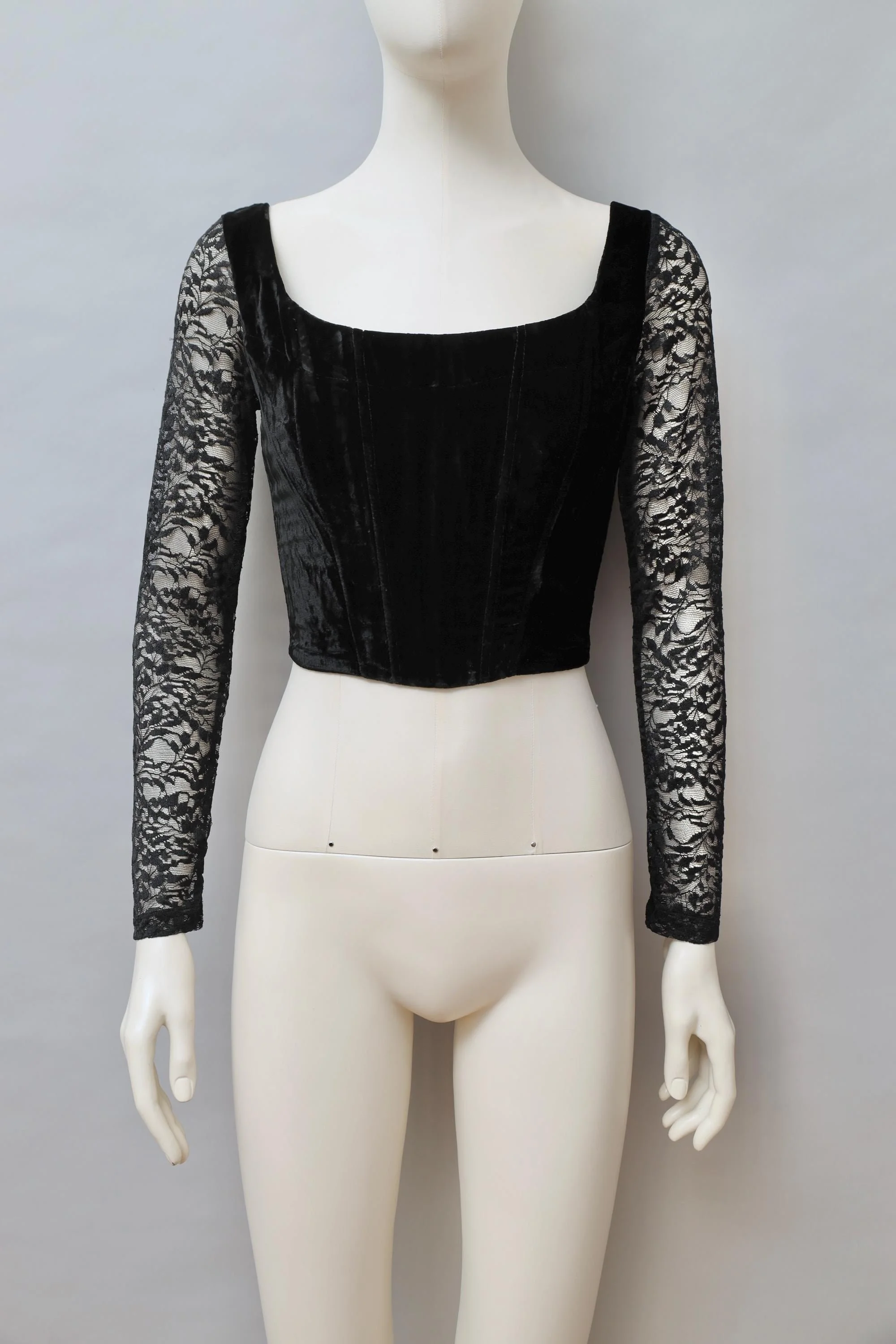 1990s Emmanuelle Khanh black velvet and lace corset top
