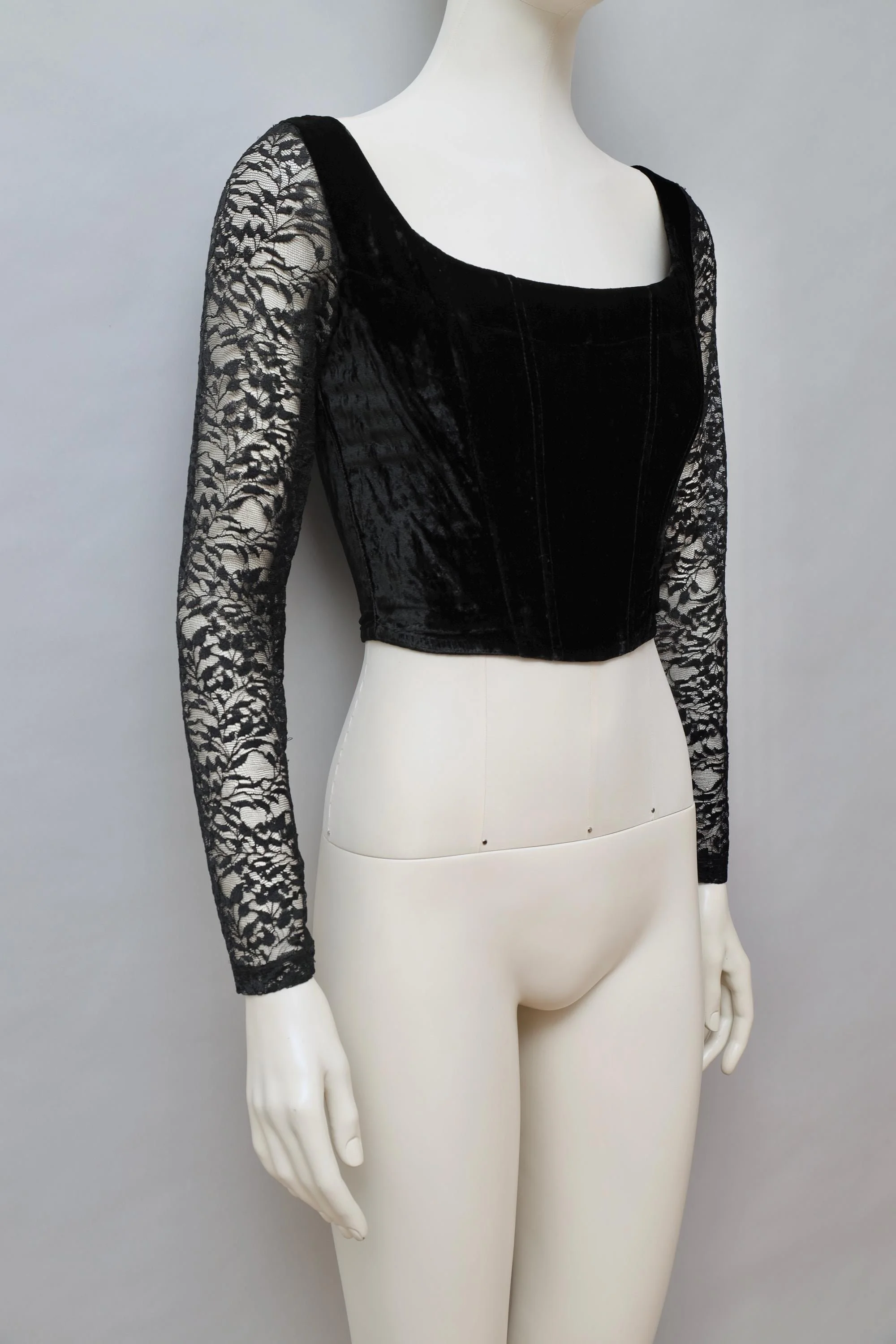 1990s Emmanuelle Khanh black velvet and lace corset top