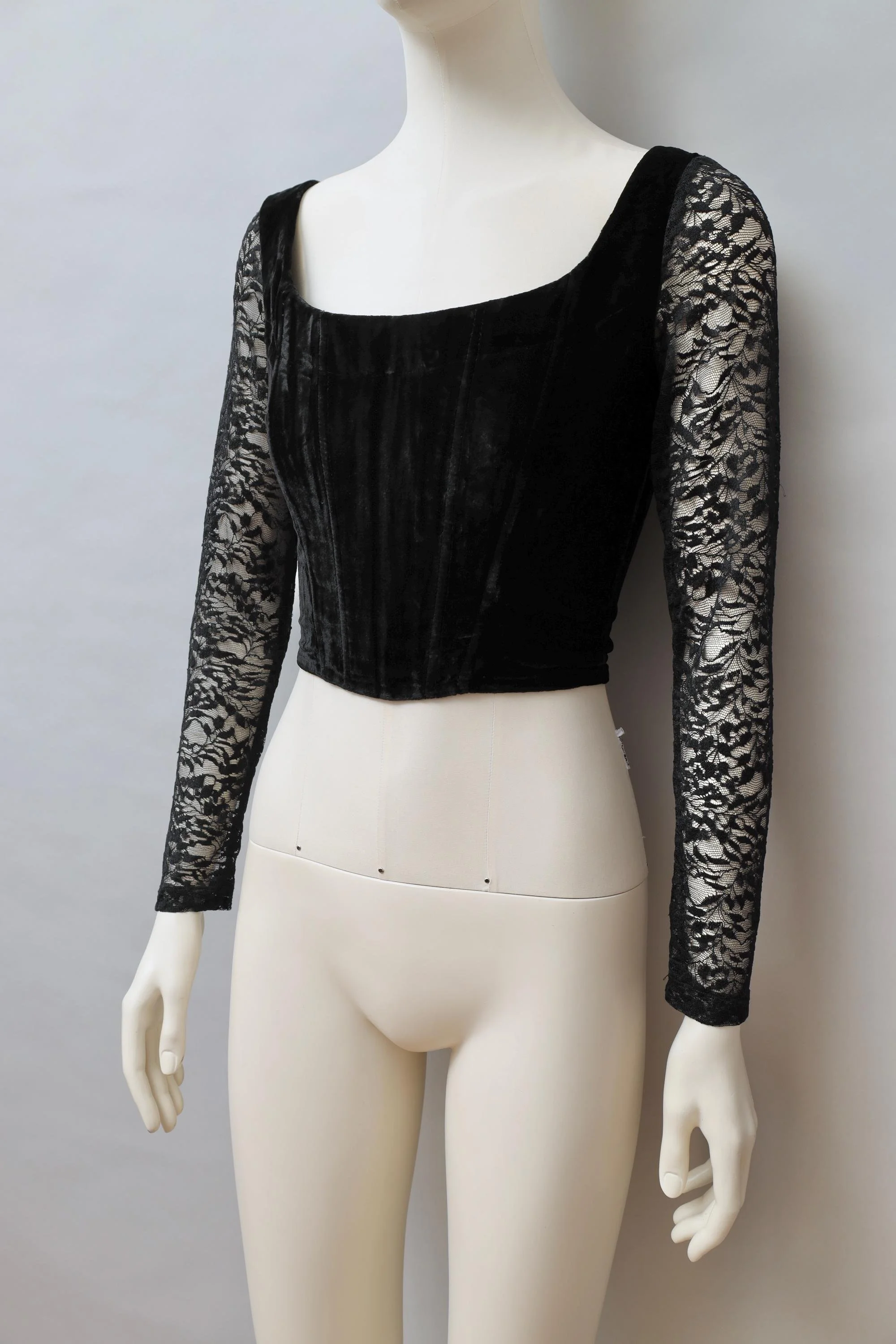 1990s Emmanuelle Khanh black velvet and lace corset top
