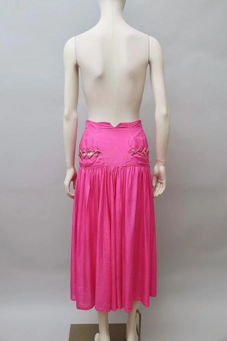 1980s Tramway Paris lace and ruched pink silk skirt