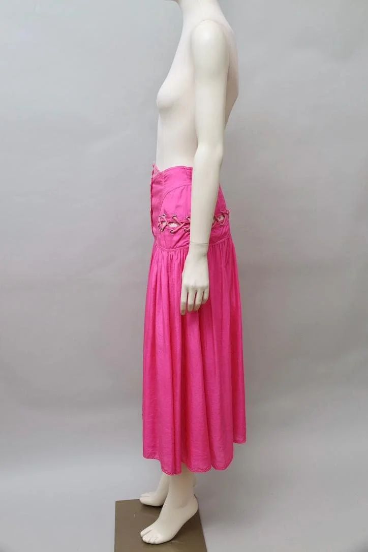 1980s Tramway Paris lace and ruched pink silk skirt