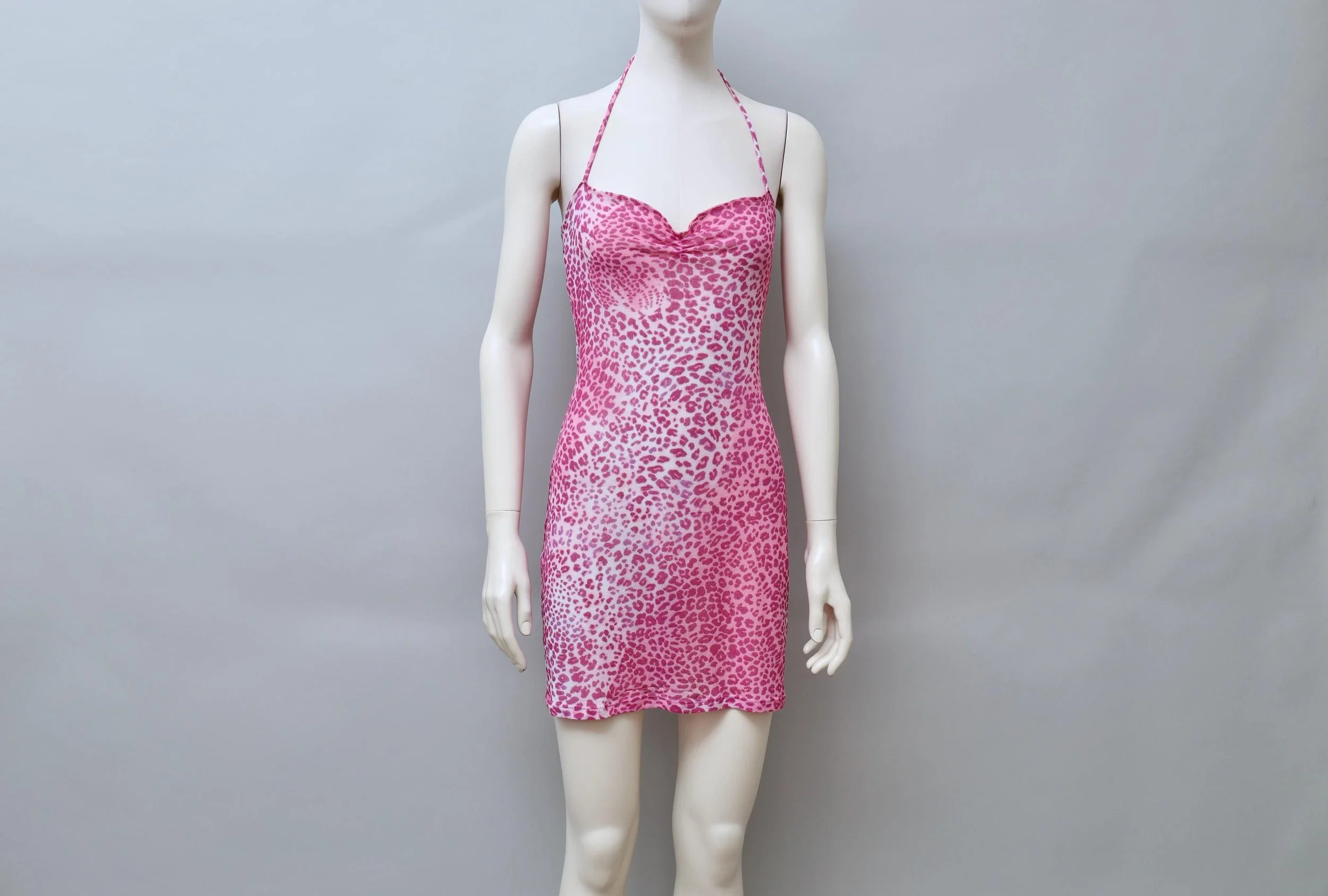 1990s Occhi Verdi pink leopard print mesh slip dress