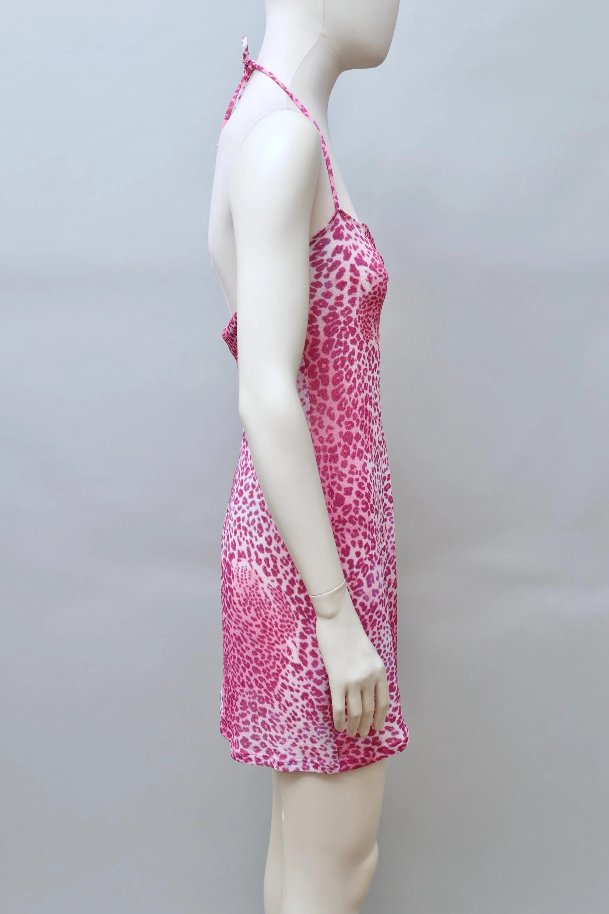 1990s Occhi Verdi pink leopard print mesh slip dress