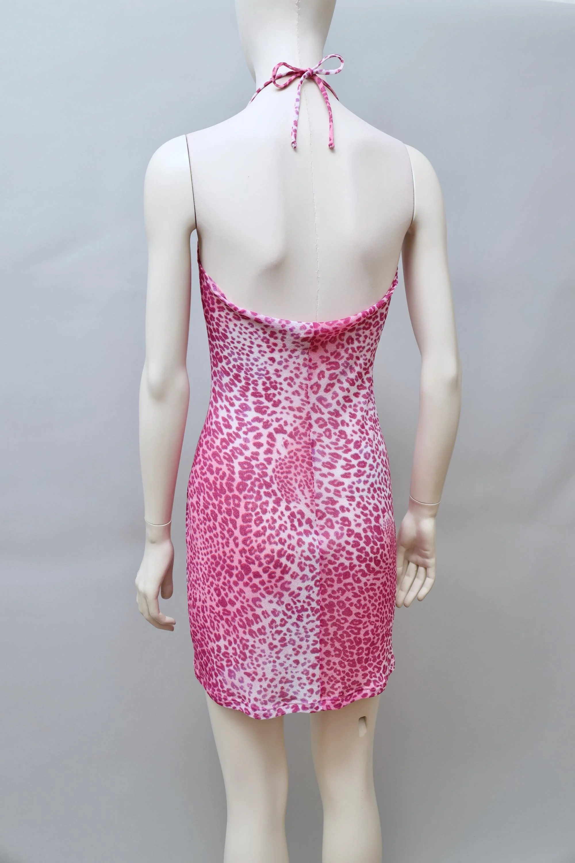 1990s Occhi Verdi pink leopard print mesh slip dress