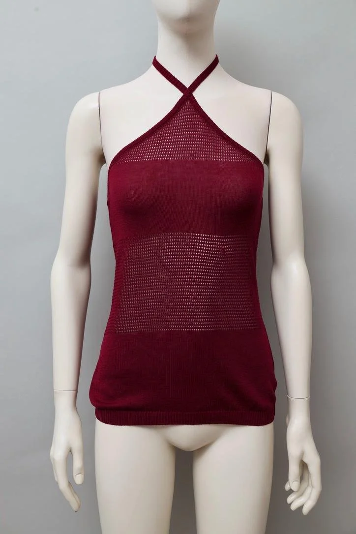 1990s Chantal Thomass Suite burgundy halterneck knit top