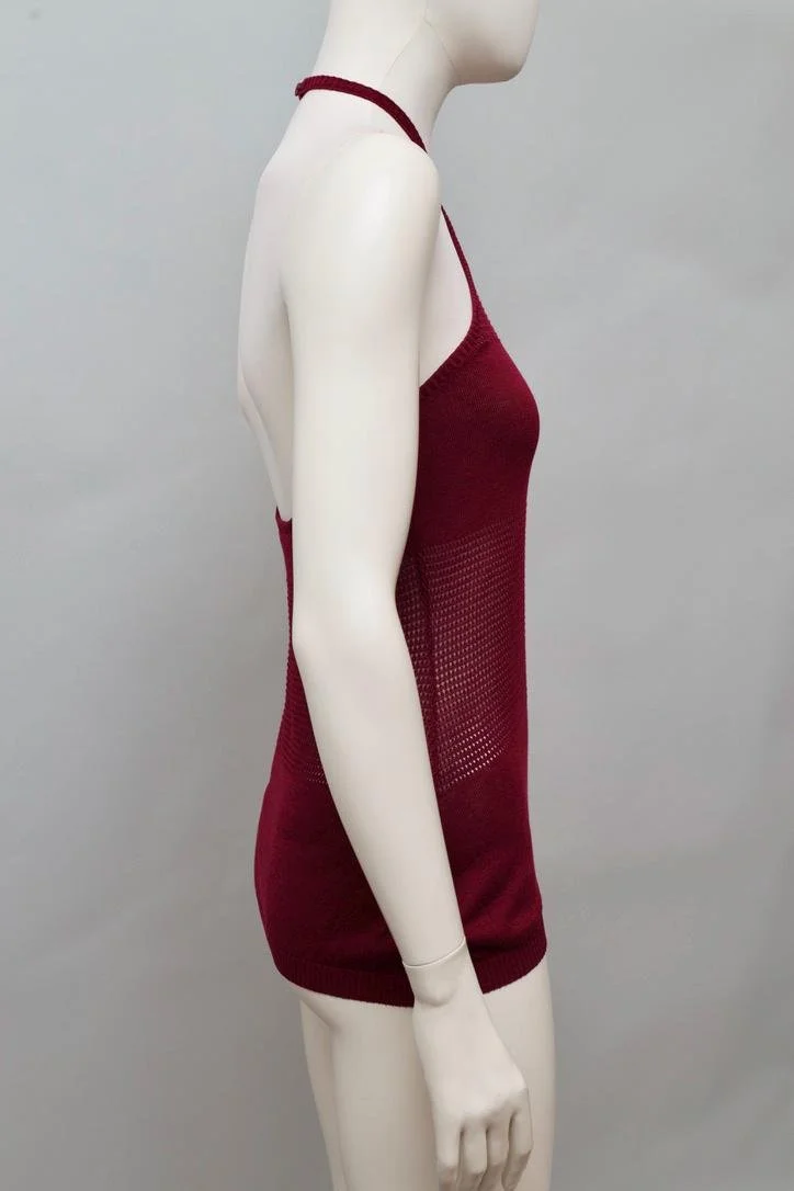 1990s Chantal Thomass Suite burgundy halterneck knit top