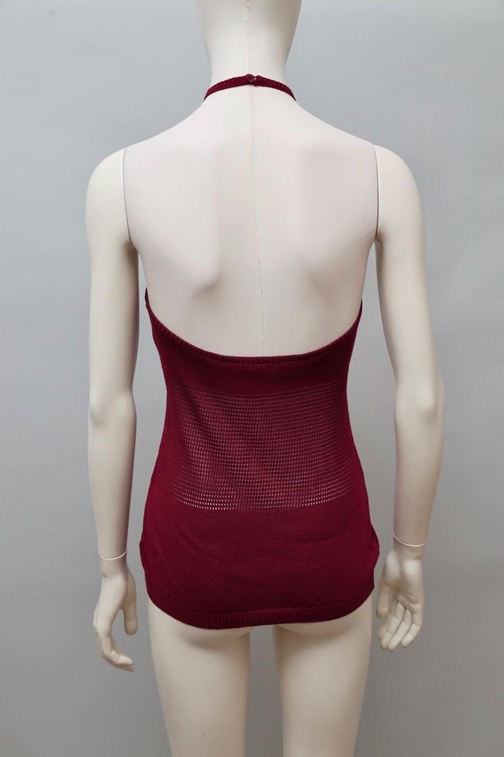 1990s Chantal Thomass Suite burgundy halterneck knit top