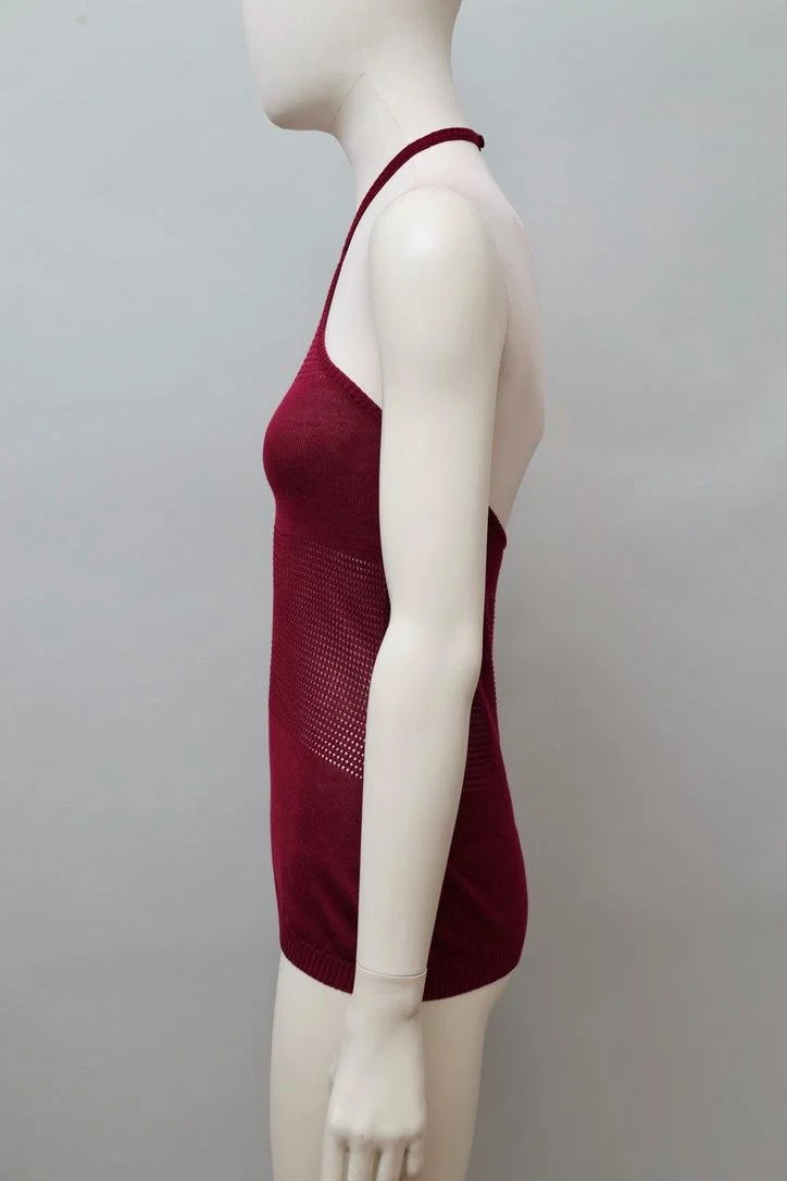 1990s Chantal Thomass Suite burgundy halterneck knit top