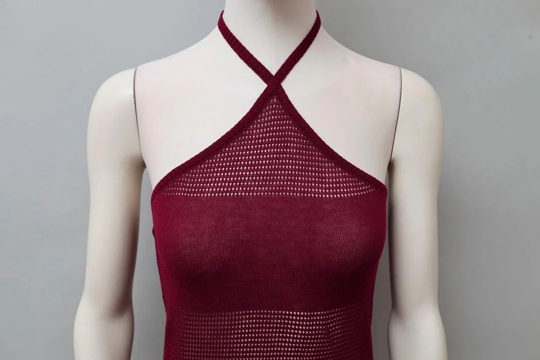 1990s Chantal Thomass Suite burgundy halterneck knit top