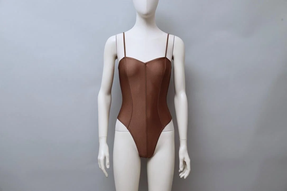 1980s Chantal Thomass metallic brown pleat swimsuit