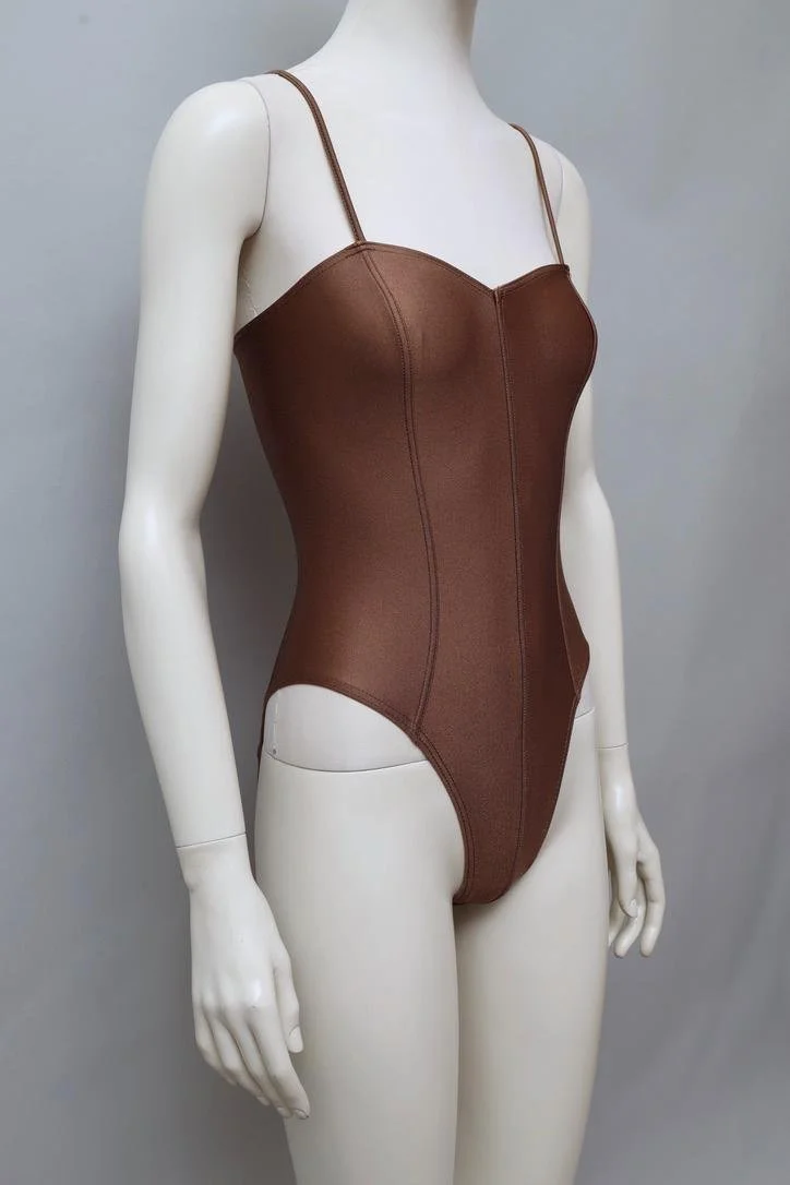 1980s Chantal Thomass metallic brown pleat swimsuit