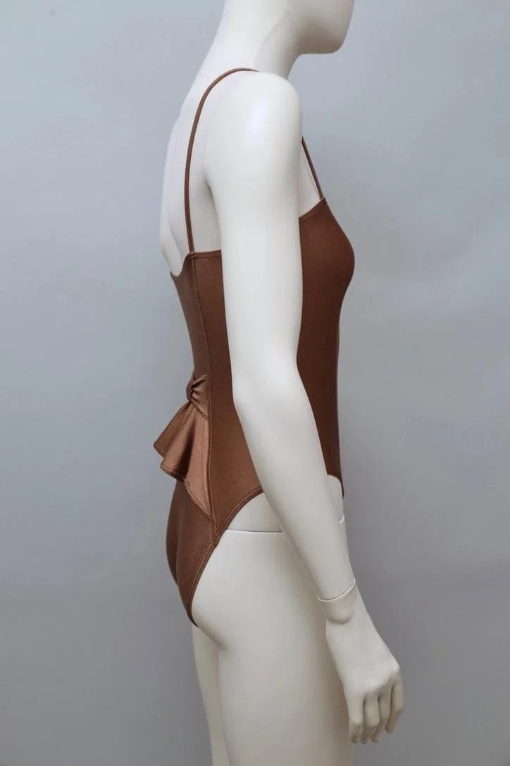 1980s Chantal Thomass metallic brown pleat swimsuit