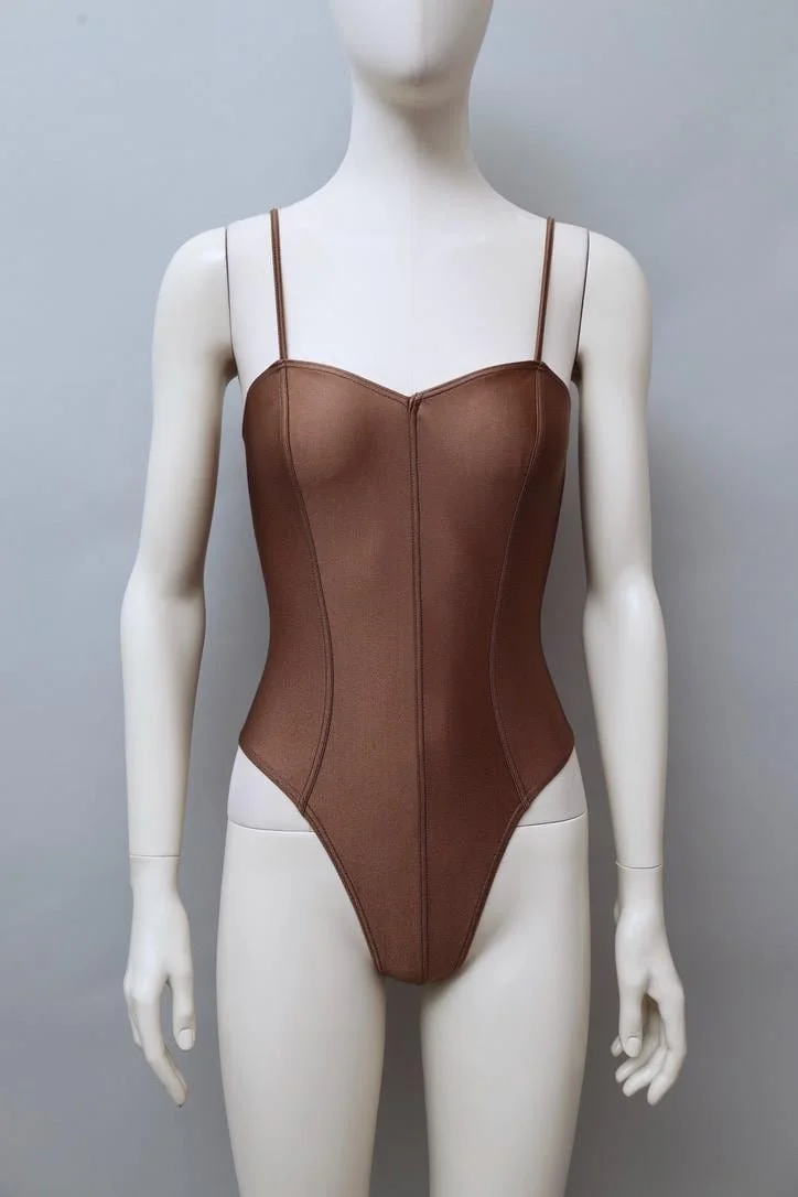 1980s Chantal Thomass metallic brown pleat swimsuit