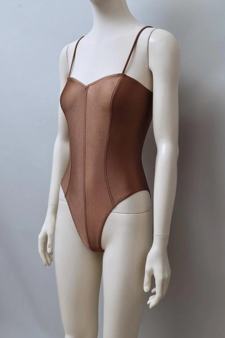 1980s Chantal Thomass metallic brown pleat swimsuit
