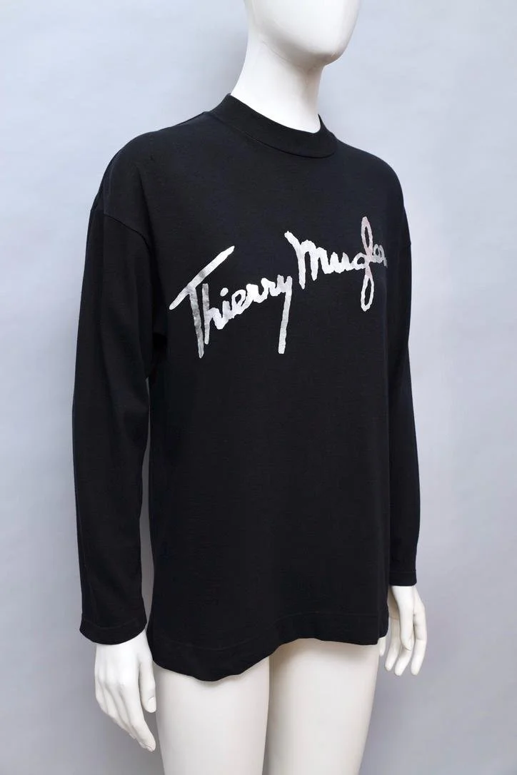late 1980s / early 1990s Thierry Mugler activ metallic signature logo longsleeve