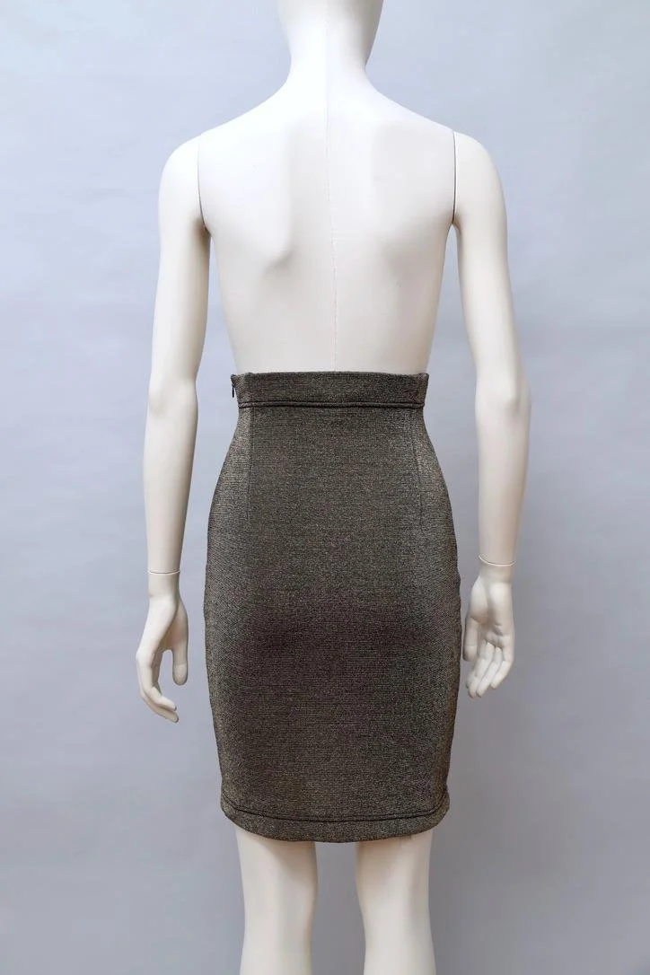 F/W 1990 Chantal Thomass brass lurex ultra high waisted skirt
