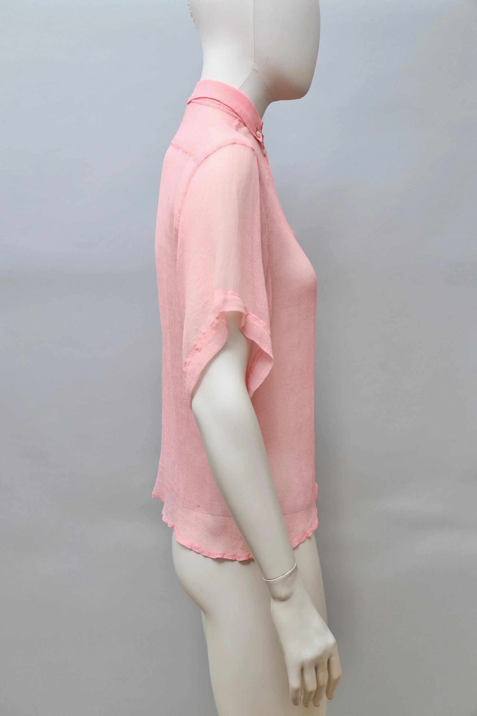 1980s Chantal Thomass salmon pink mousseline de soie collared blouse