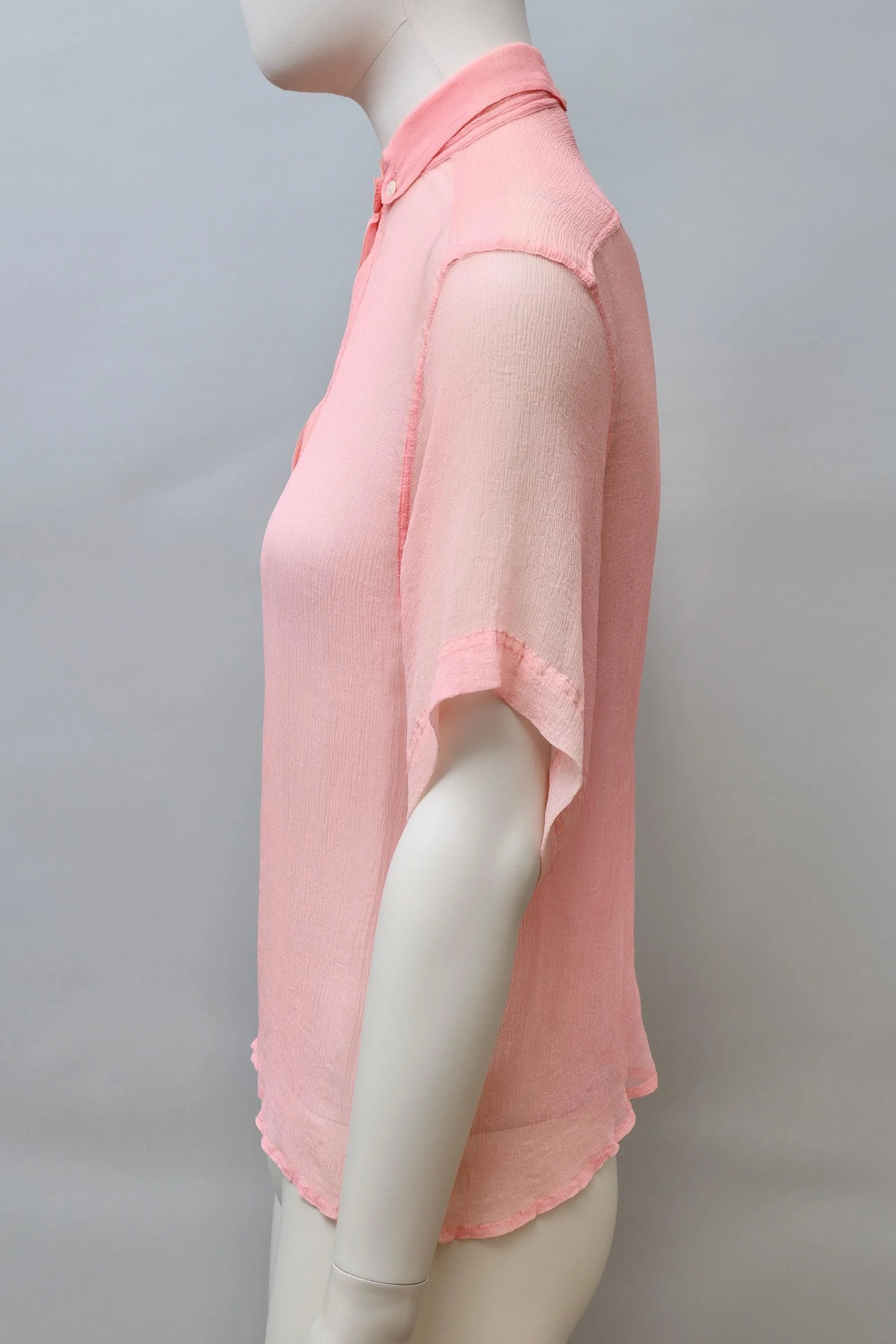 1980s Chantal Thomass salmon pink mousseline de soie collared blouse