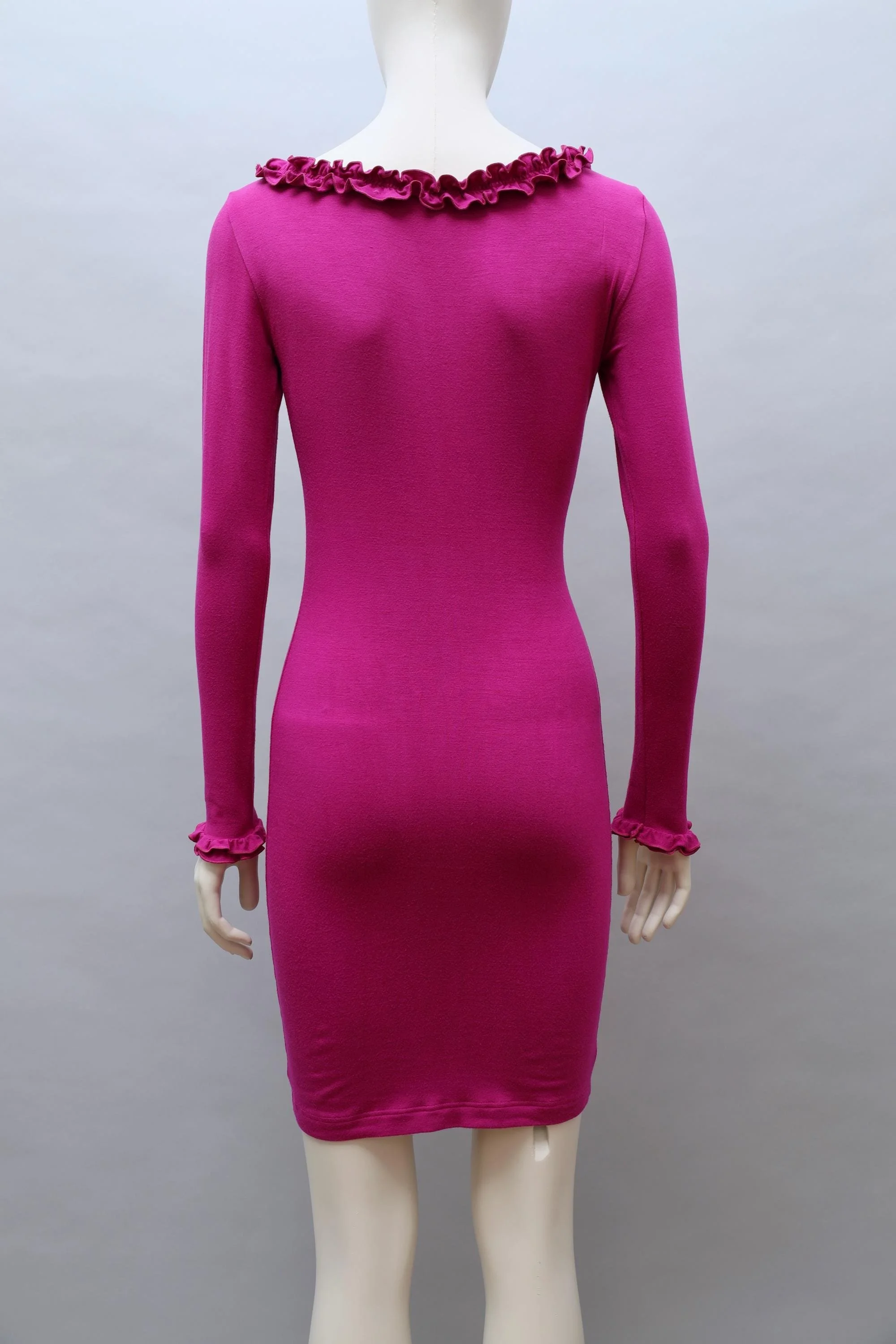 1990s Chantal Thomass magenta longsleeve ruffle hem dress