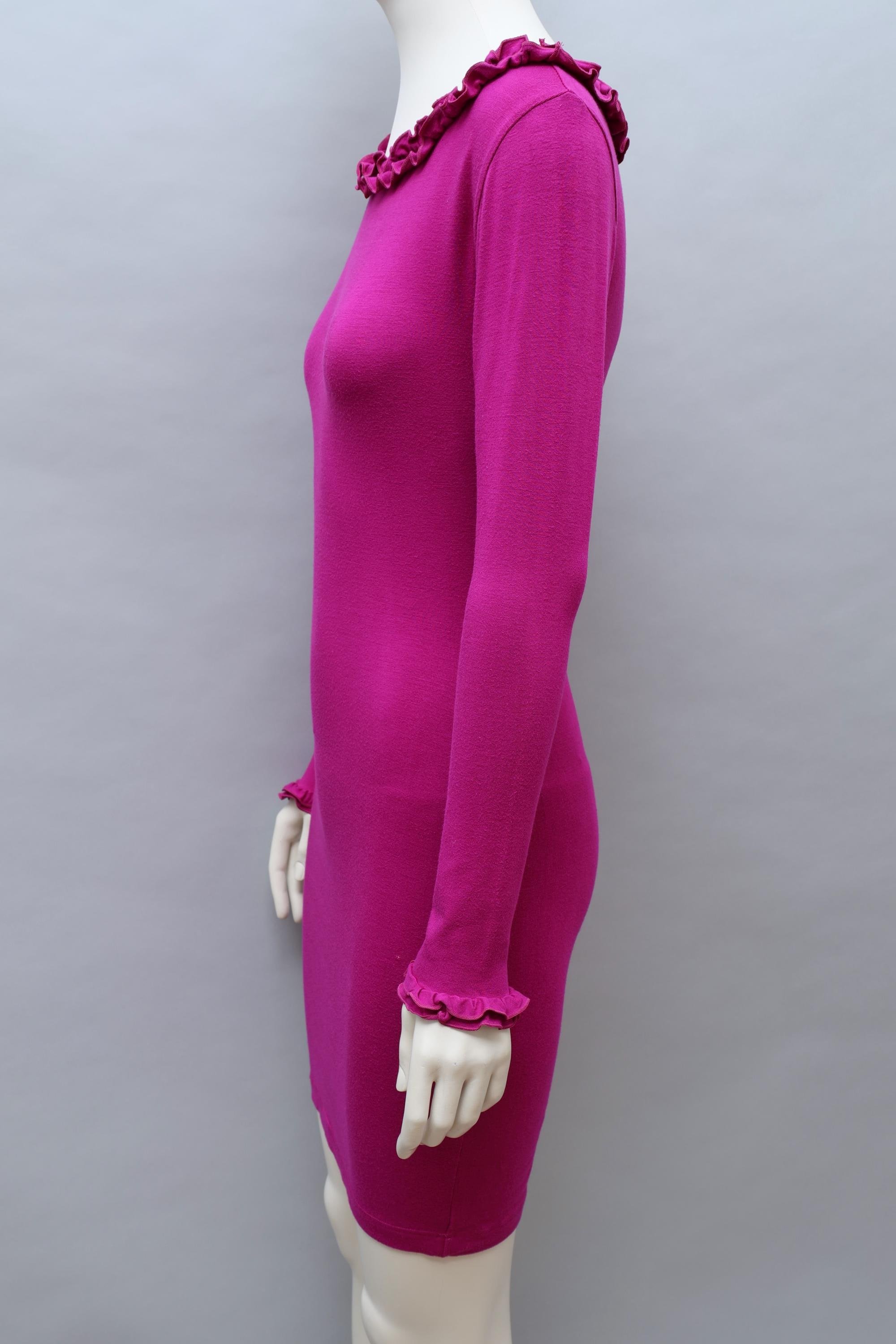 1990s Chantal Thomass magenta longsleeve ruffle hem dress