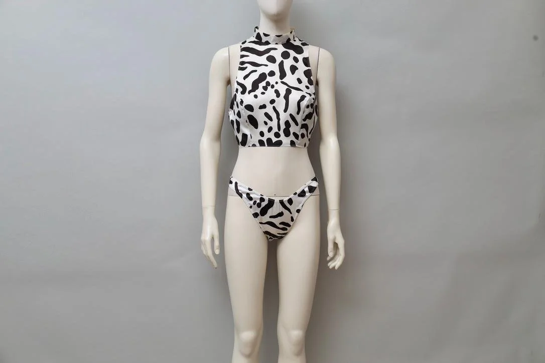 1980s Neyret Paris satin dalmatian print top and panty set