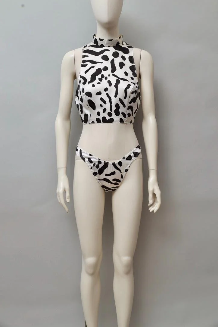 1980s Neyret Paris satin dalmatian print top and panty set