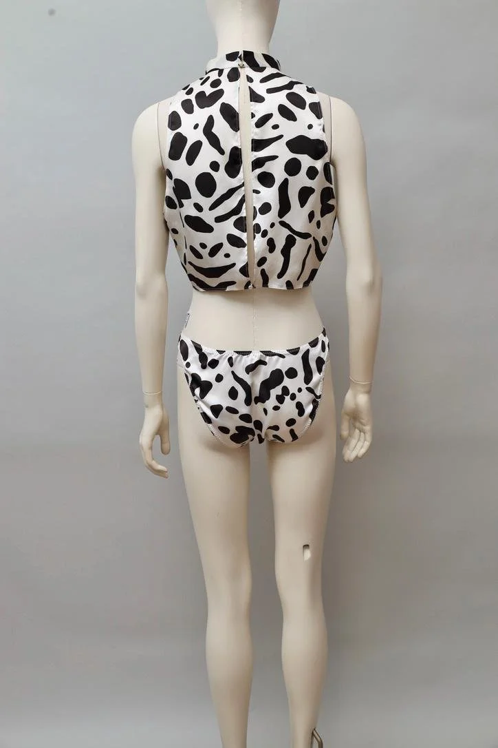 1980s Neyret Paris satin dalmatian print top and panty set
