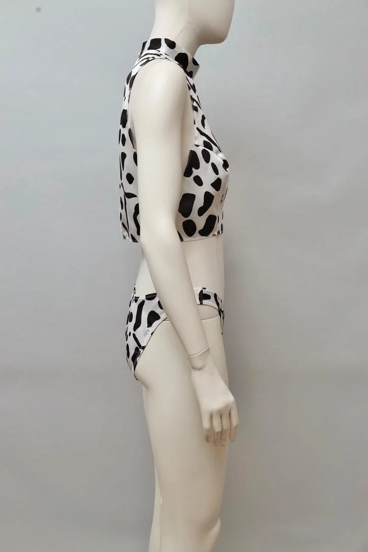 1980s Neyret Paris satin dalmatian print top and panty set